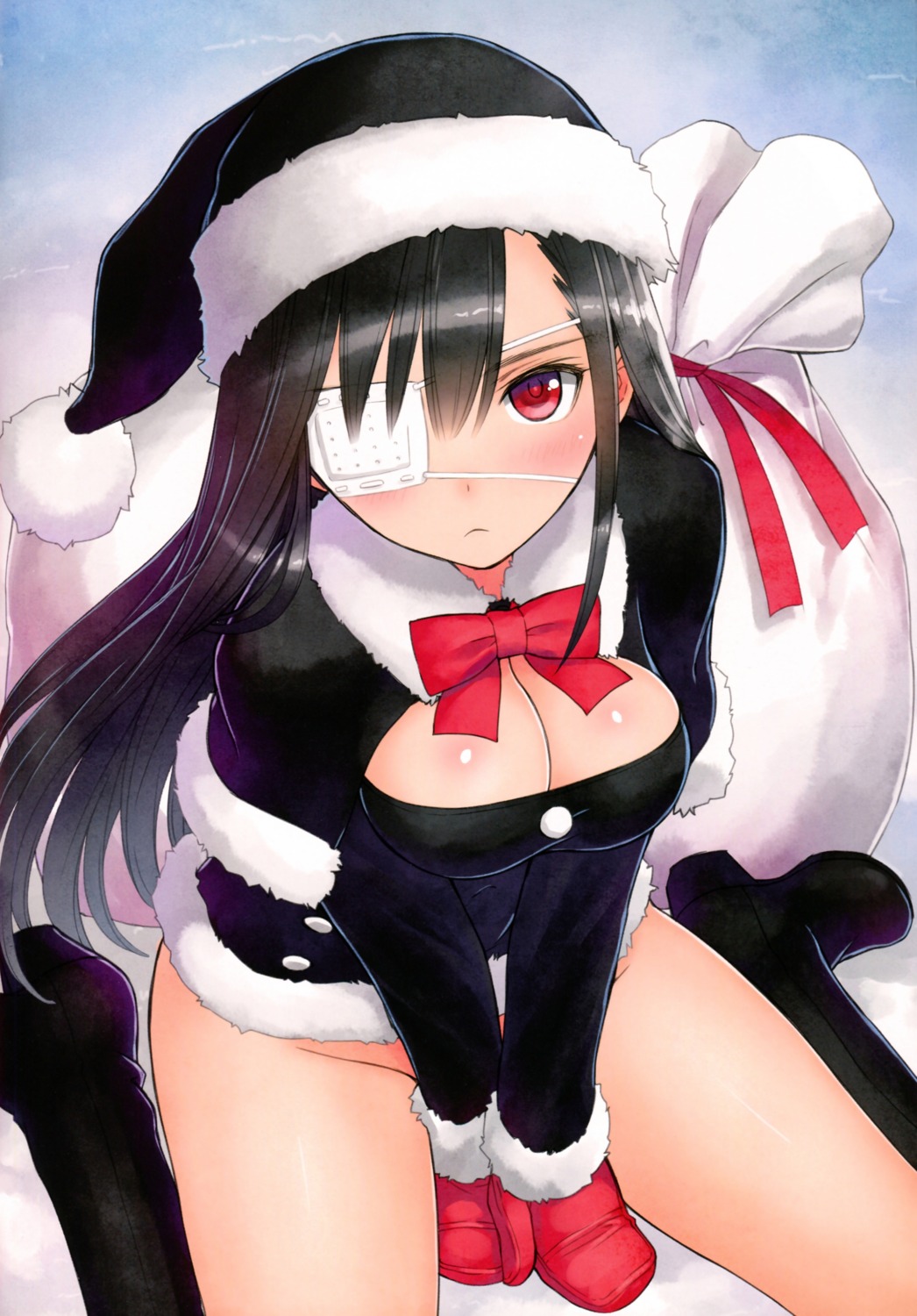 bottomless, christmas, cleavage, eyepatch, heels, sister_blood, tony_taka