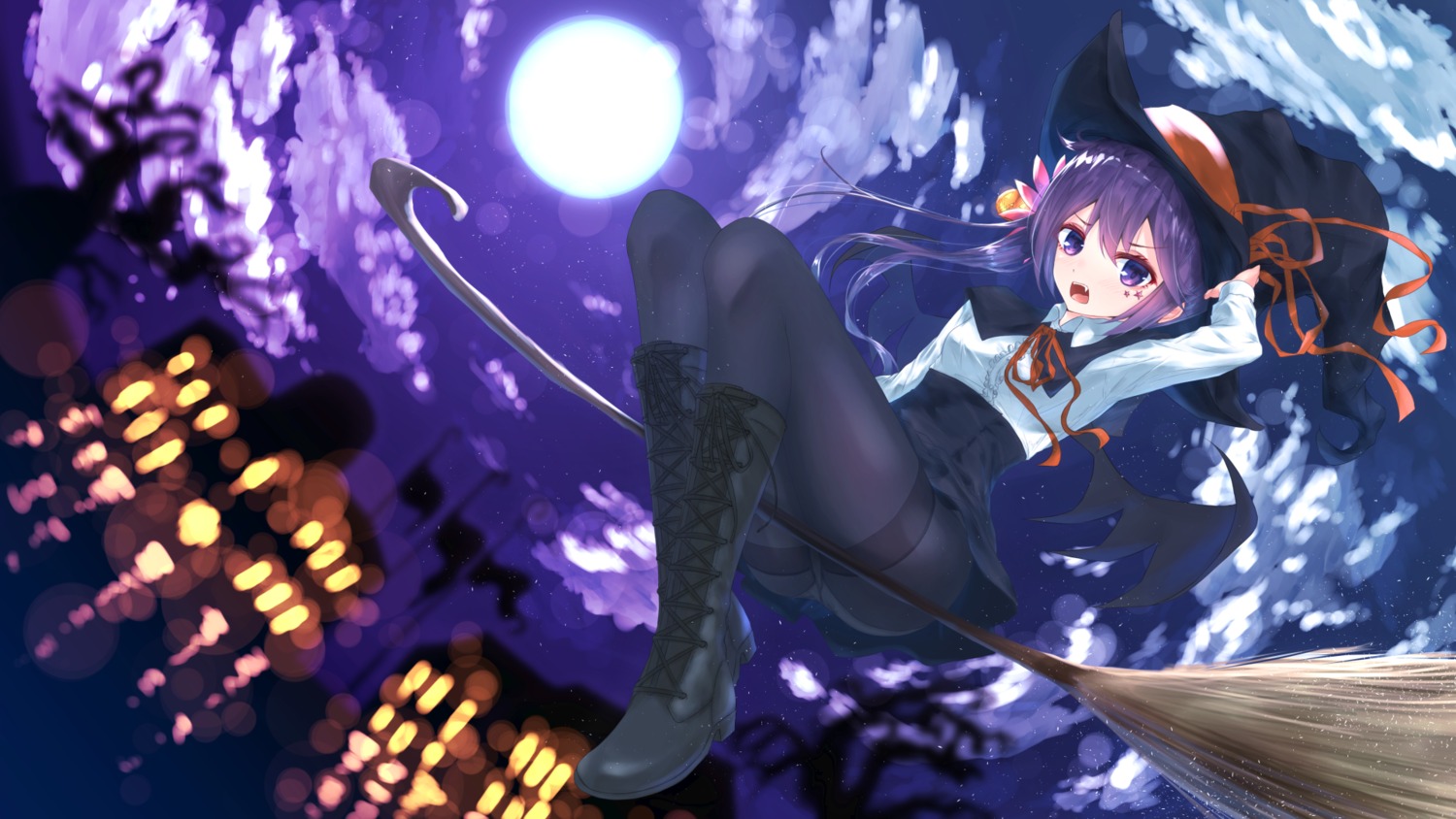 akebono_(kancolle), akikan_(10552397), halloween, kantai_collection, pantsu, pantyhose, wallpaper, witch
