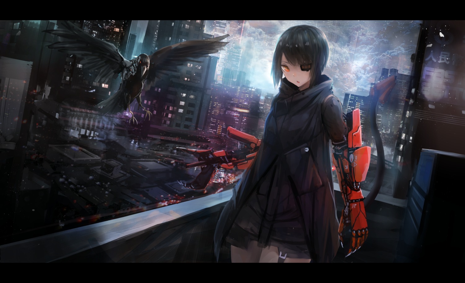 eyepatch, mecha, mecha_musume, mihato_senba, tail