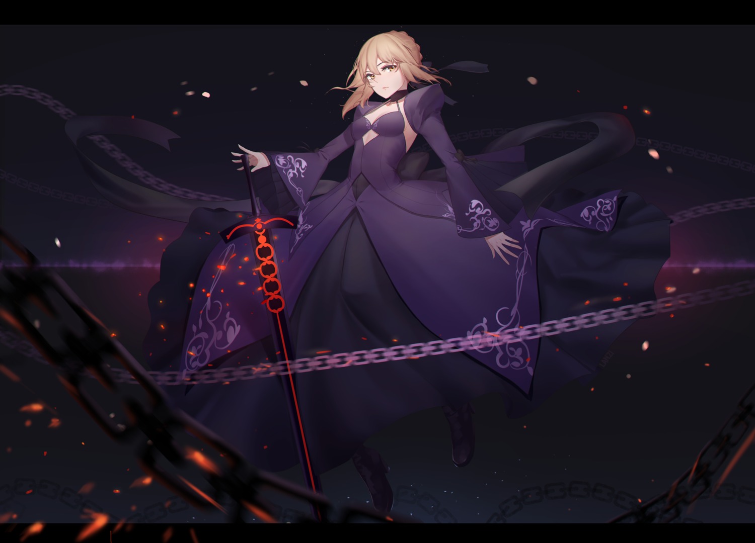 artoria_pendragon_(fate), artoria_pendragon_alter_(fate), cleavage, dress, fate/grand_order, heels, lanzi_(415460661), sword
