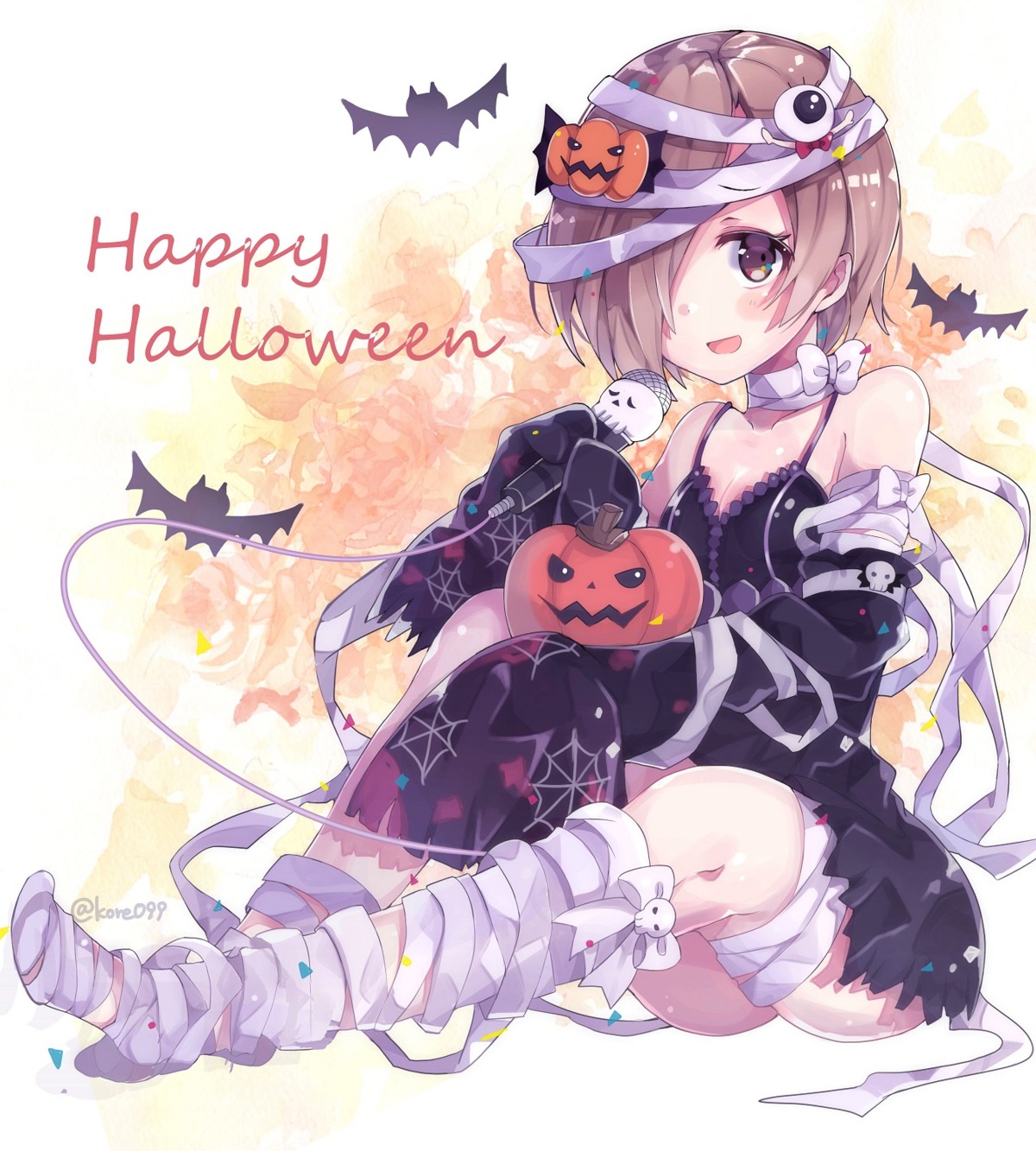 bandages, cleavage, dress, halloween, kyou_hotaru, shirasaka_koume, the_idolm@ster, the_idolm@ster_cinderella_girls