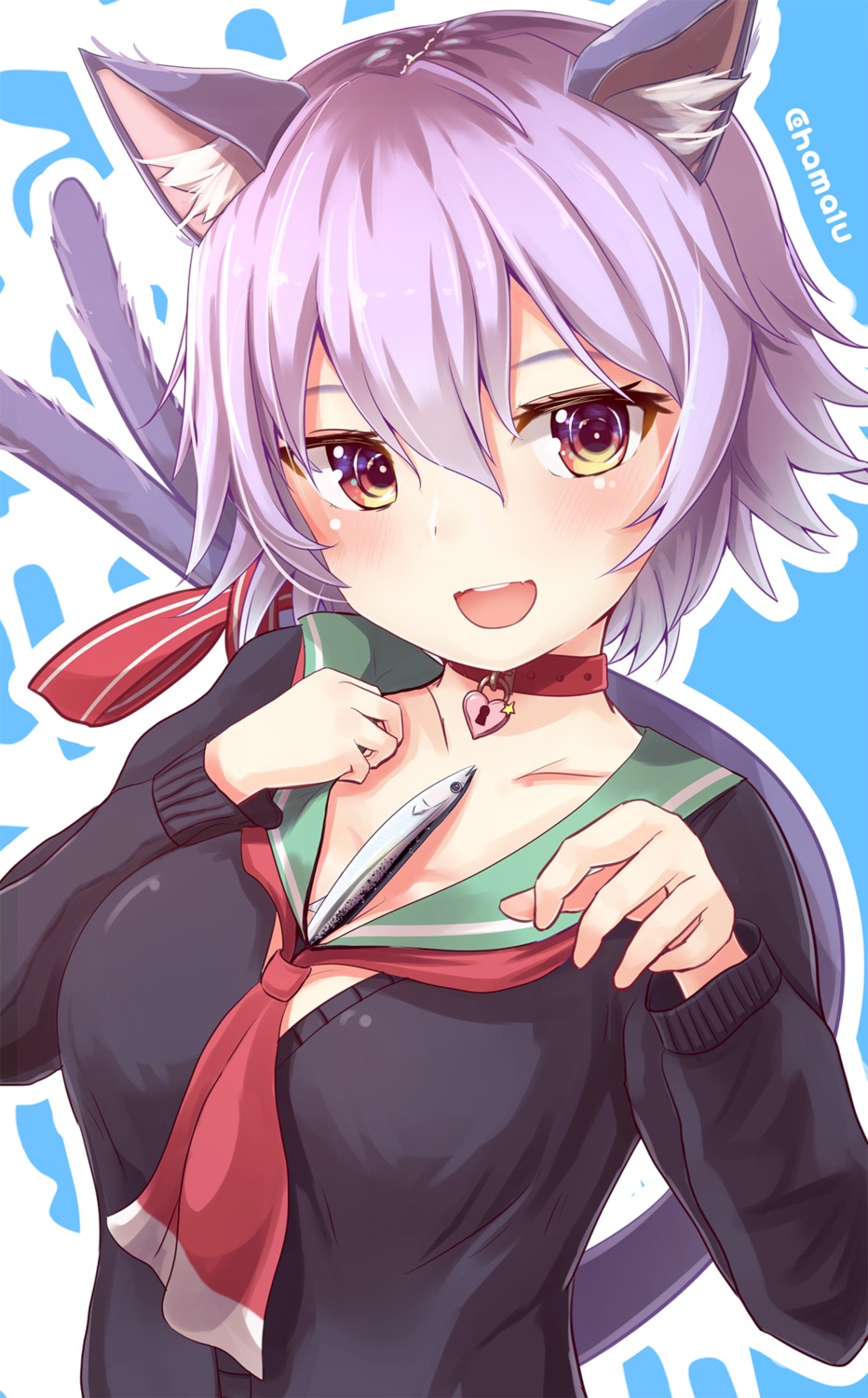 animal_ears, hamalu, kantai_collection, nekomimi, seifuku, sweater, tail, tama_(kancolle)