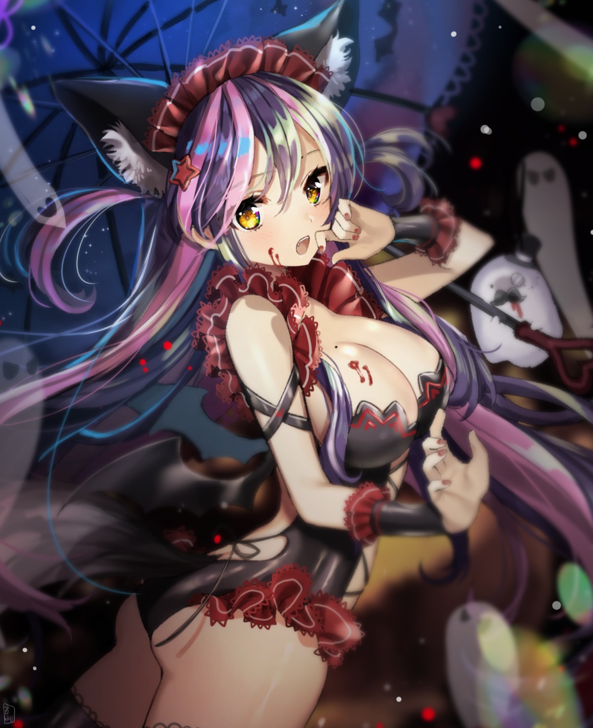 animal_ears, ass, blood, cleavage, gabe_(seelunto), halloween, tail, wings
