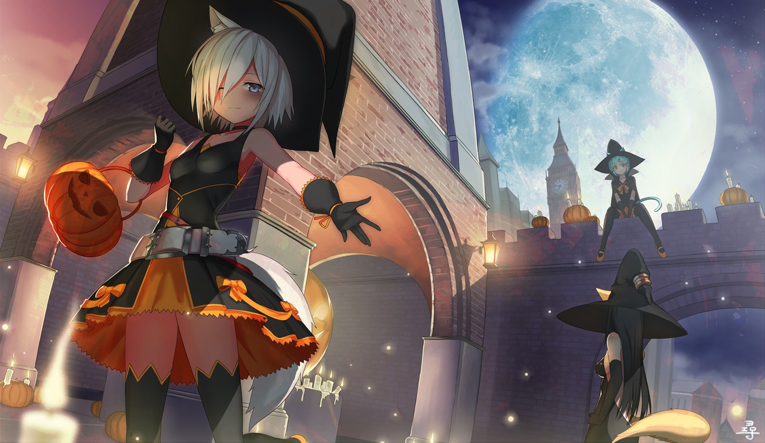 animal_ears, ccaw, dress, halloween, nekomimi, tail, thighhighs, witch