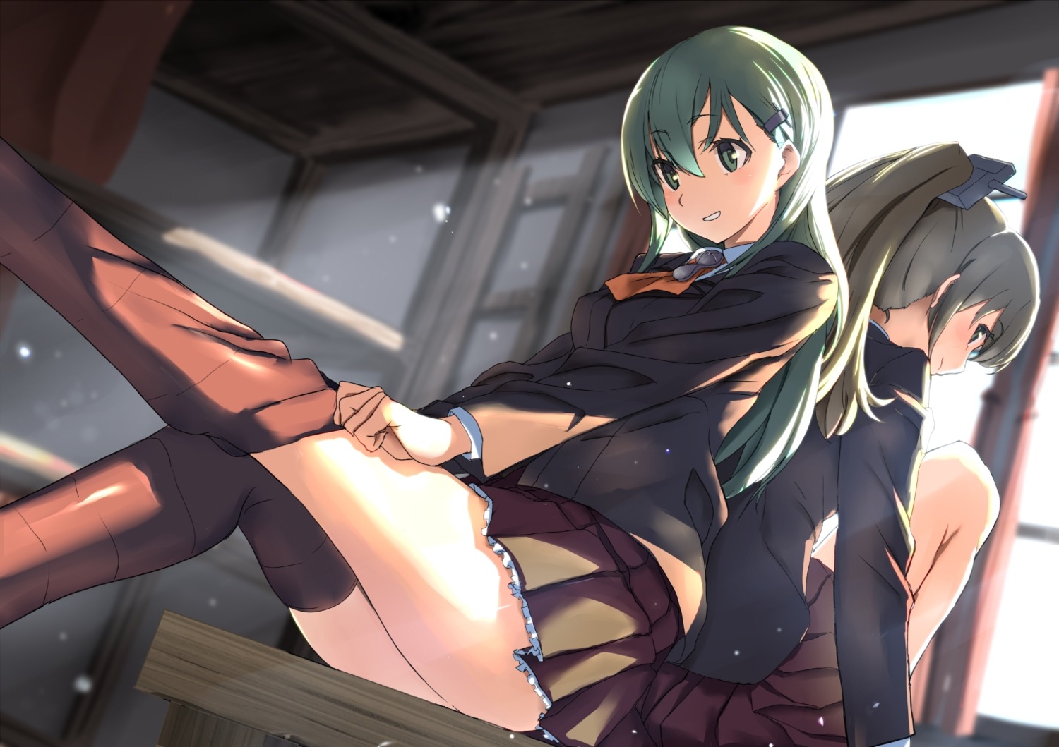kantai_collection, kumano_(kancolle), seifuku, suzuya_(kancolle), thighhighs, tsuuhan