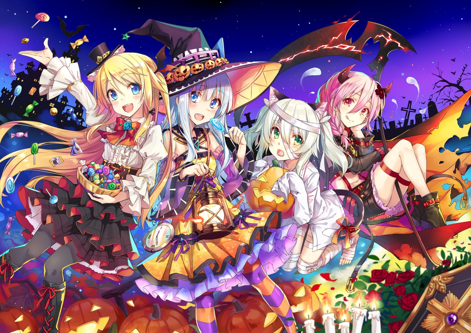 animal_ears, bandages, halloween, heels, hika_(cross-angel), horns, kuuki_shoujo, magi_in_wanchin_basilica