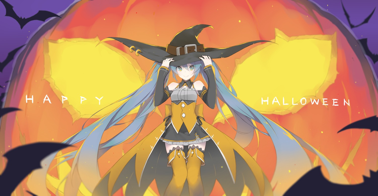 fhang, halloween, hatsune_miku, thighhighs, vocaloid, witch