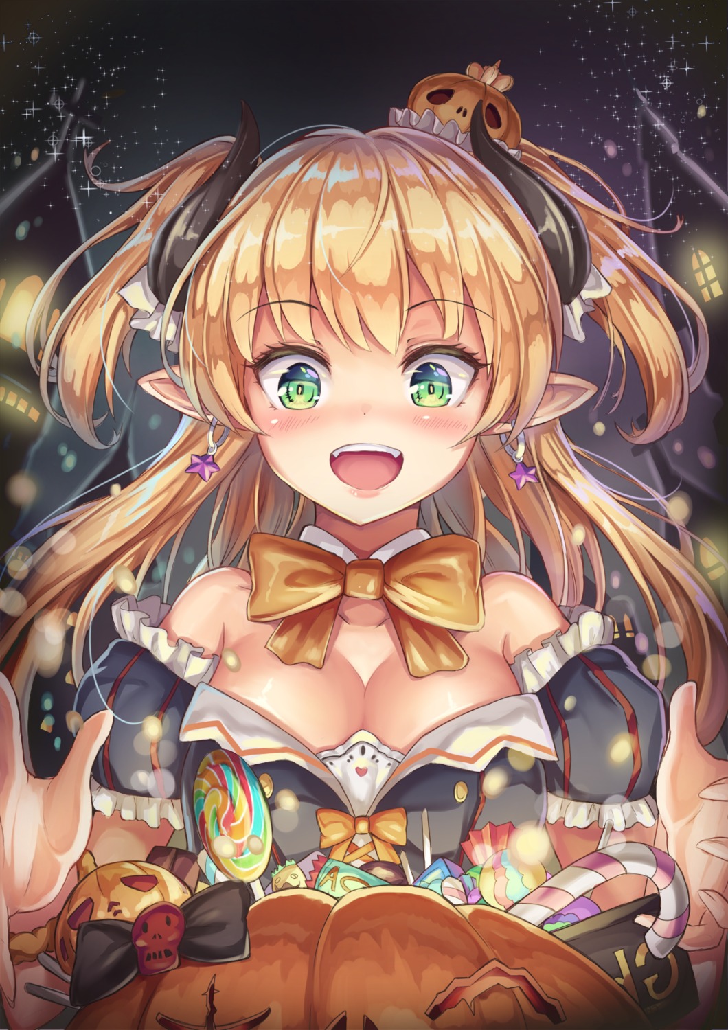 cenangam, cleavage, halloween, horns, jougasaki_rika, pointy_ears, the_idolm@ster, the_idolm@ster_cinderella_girls