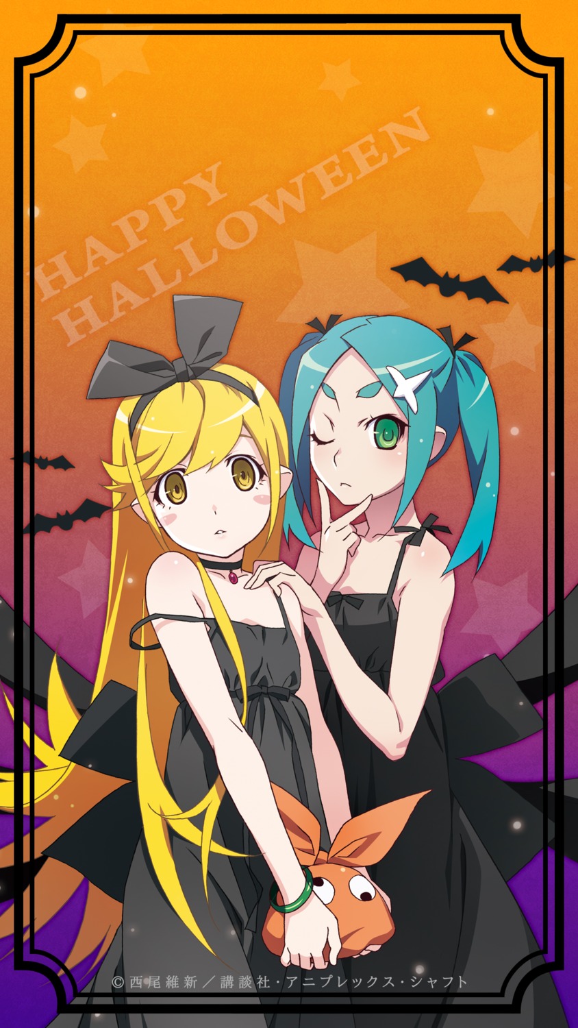dress, halloween, monogatari_(series), ononoki_yotsugi, oshino_shinobu, watanabe_akio