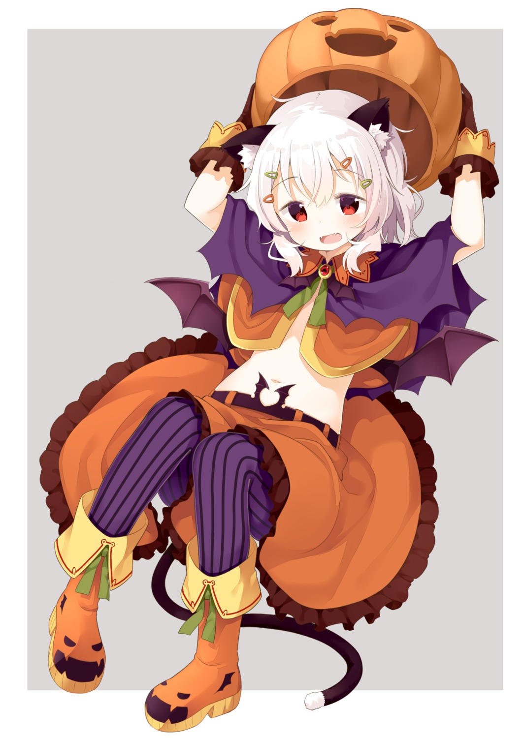 animal_ears, halloween, muku_(muku-coffee), nekomimi, no_bra, pantyhose, tail