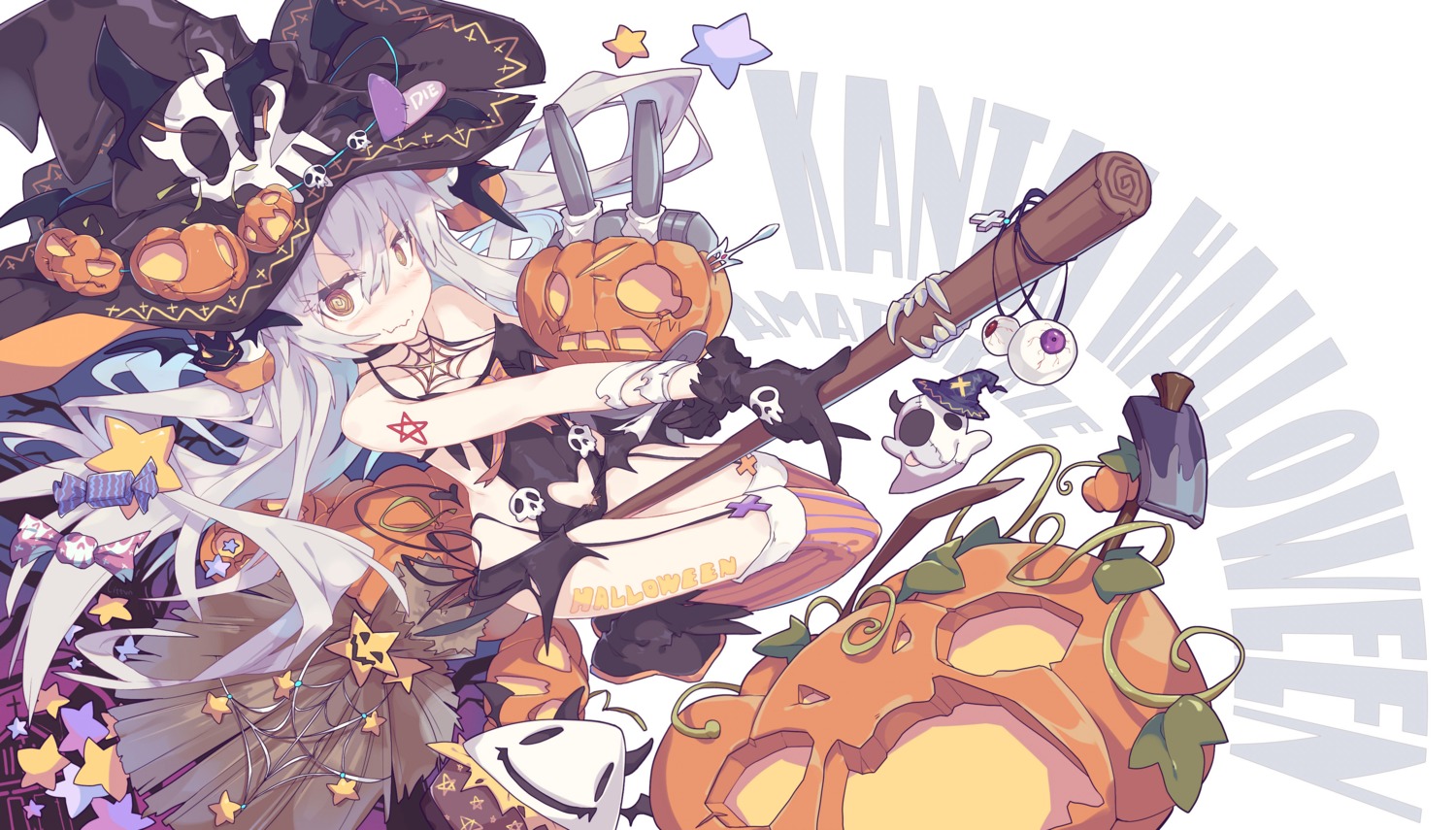 amatsukaze_(kancolle), cleavage, halloween, kantai_collection, litsvn, rensouhou-kun, stockings, tattoo