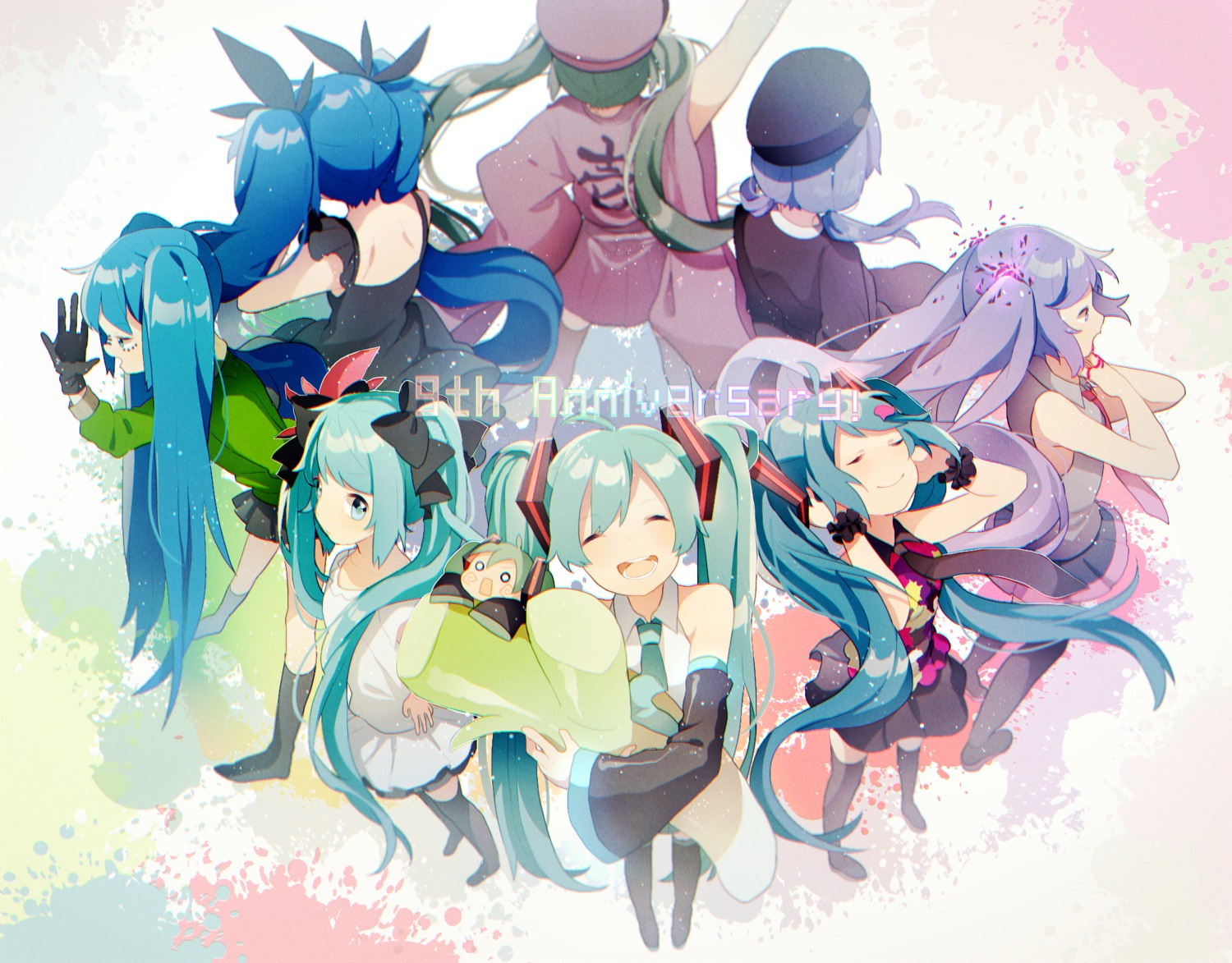 dress, ghost_rule_(vocaloid), hachune_miku, hatsune_miku, matryoshka_(vocaloid), melt_(vocaloid), senbon-zakura_(vocaloid), shinkai_shoujo_(vocaloid)