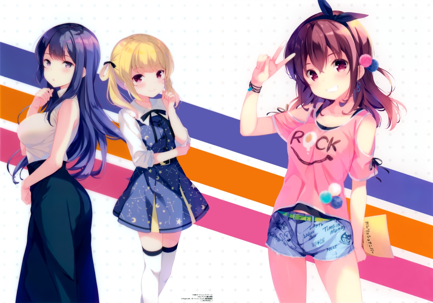dress, fixed, gi(a)rlish_number, karasuma_chitose_(giarlish_number), ohara_tometa, qp:flapper, sakura_koharu, shibasaki_kazuha, sonou_momoka, thighhighs