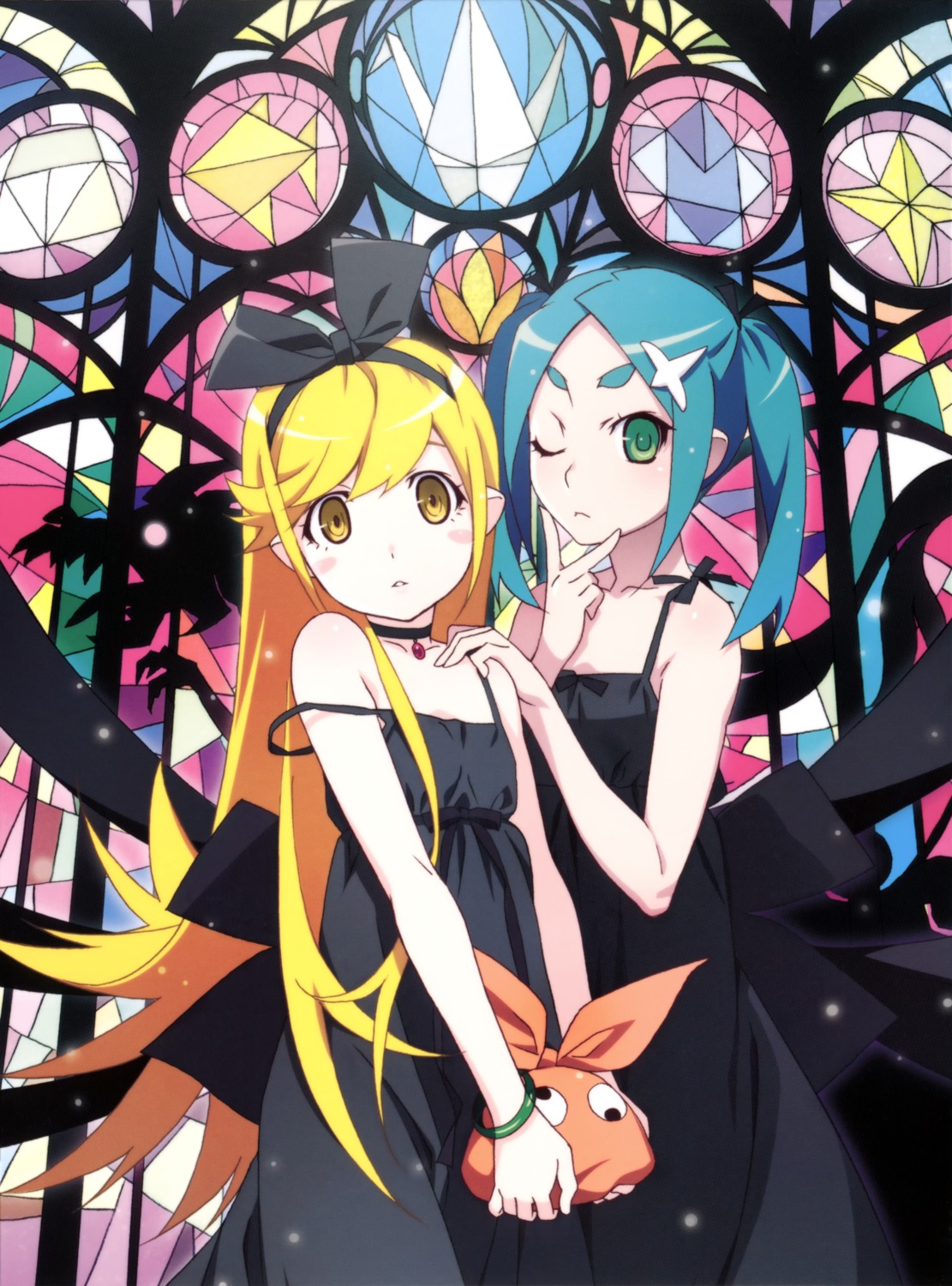 dress, monogatari_(series), ononoki_yotsugi, oshino_shinobu, raw_scan, watanabe_akio