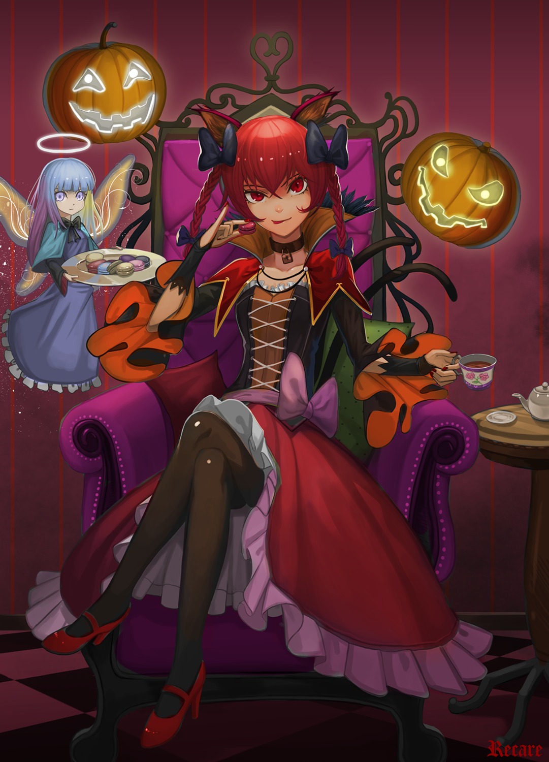 animal_ears, dress, halloween, heels, kaenbyou_rin, pantyhose, recare, tail