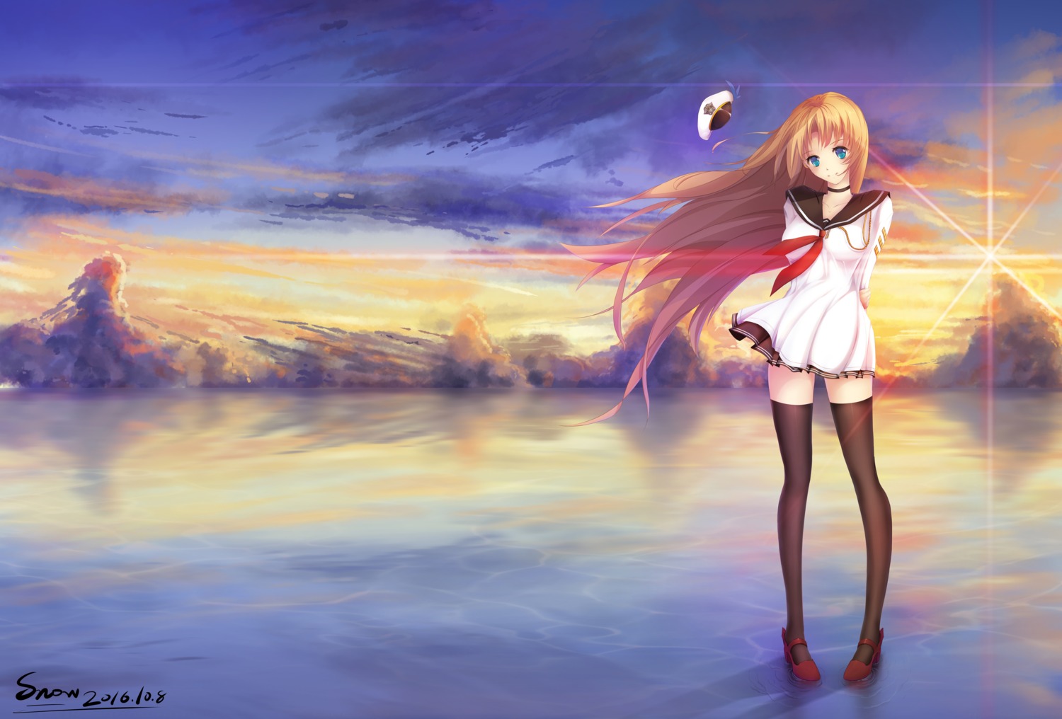 heels, saratoga_(zhanjianshaonv), seifuku, snow_(artist), thighhighs, zhanjianshaonv