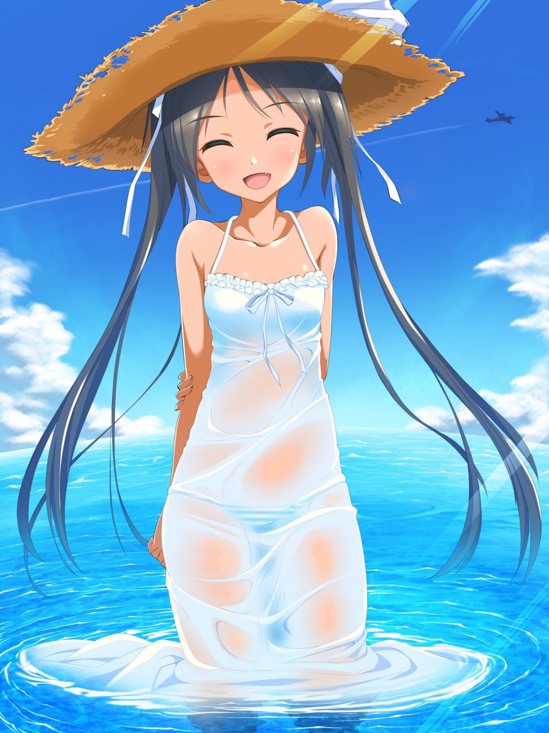 a9b_(louis814), dress, francesca_lucchini, pantsu, see_through, shimapan, strike_witches, summer_dress, wet, wet_clothes