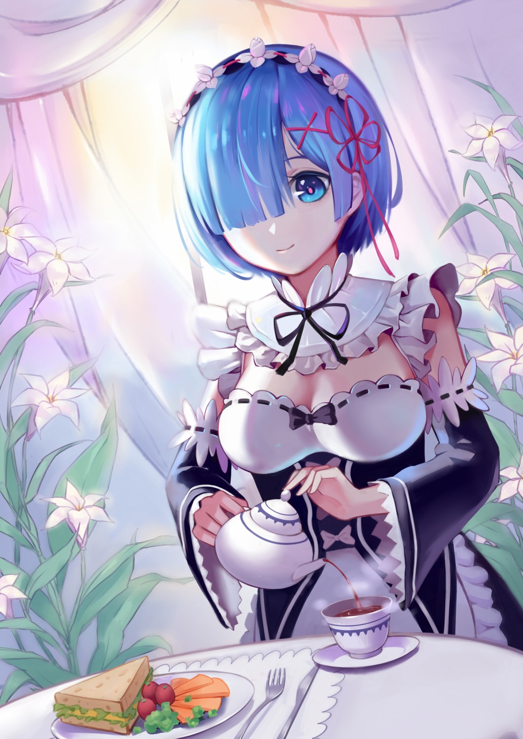 cleavage, maid, re:zero_kara_hajimeru_isekai_seikatsu, rem_(re_zero), zhano_kun