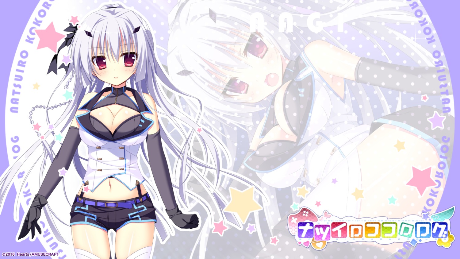 cleavage, hearts, nagi_kisara, natsuiro_kokoro_log, shiromochi_sakura, thighhighs, wallpaper
