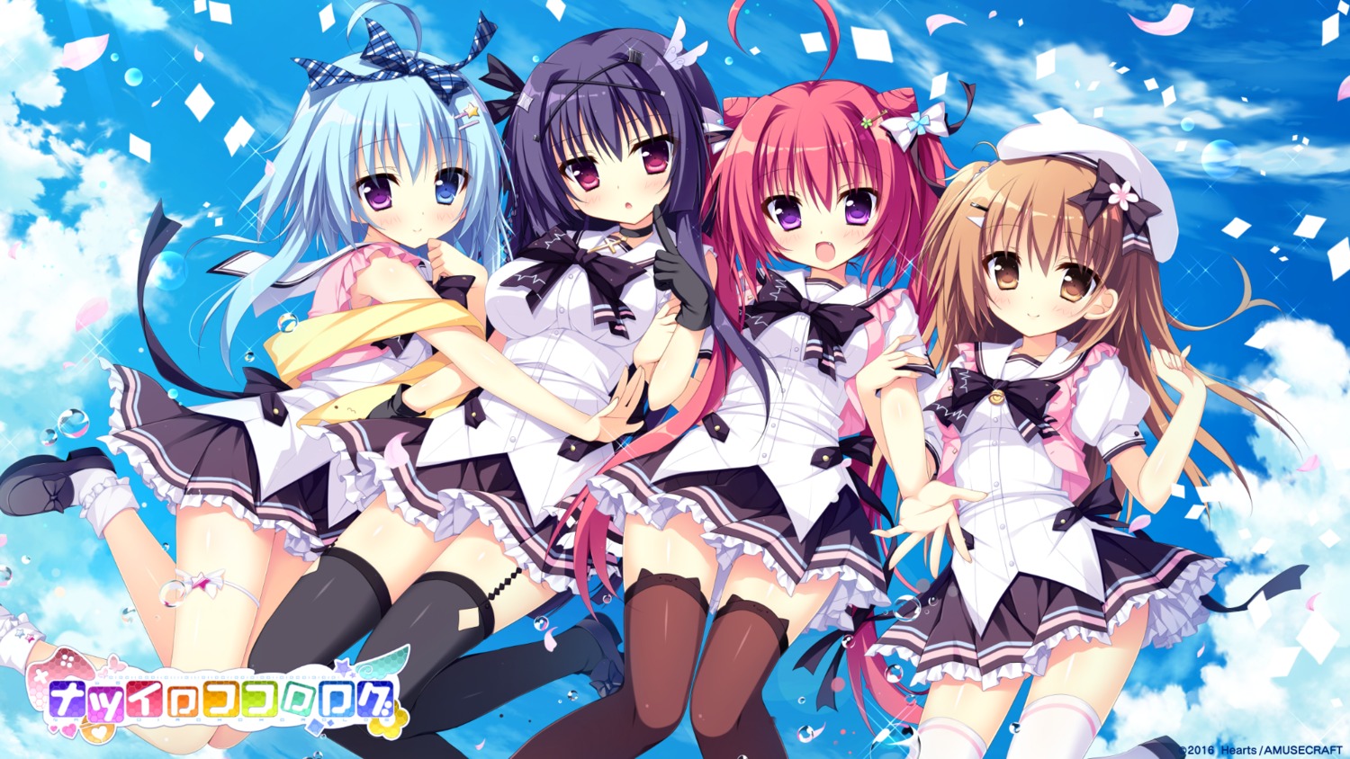 garter, hearts, heterochromia, nagi_kisara, nanakuni_kotone, natsuiro_kokoro_log, ominae_rin, seifuku
