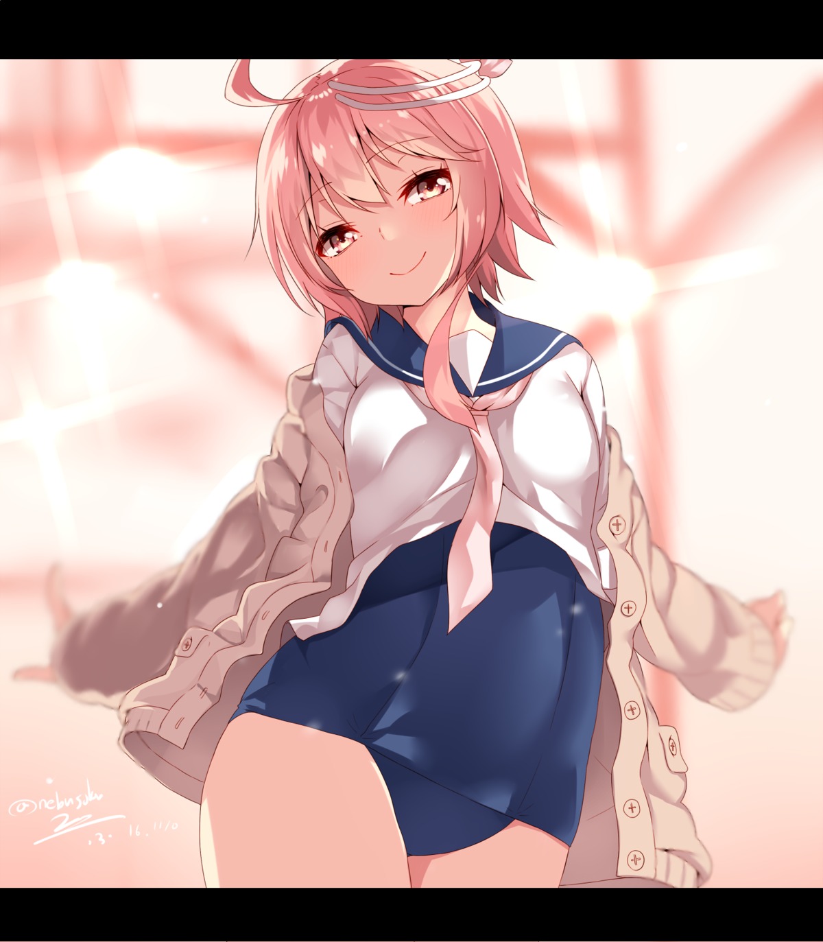 i-58_(kancolle), kantai_collection, nebusoku, school_swimsuit, seifuku, sweater, swimsuits