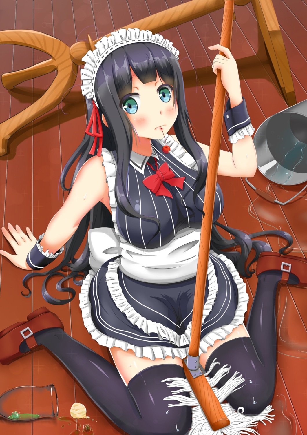 maid, thighhighs, wara_t-shirt