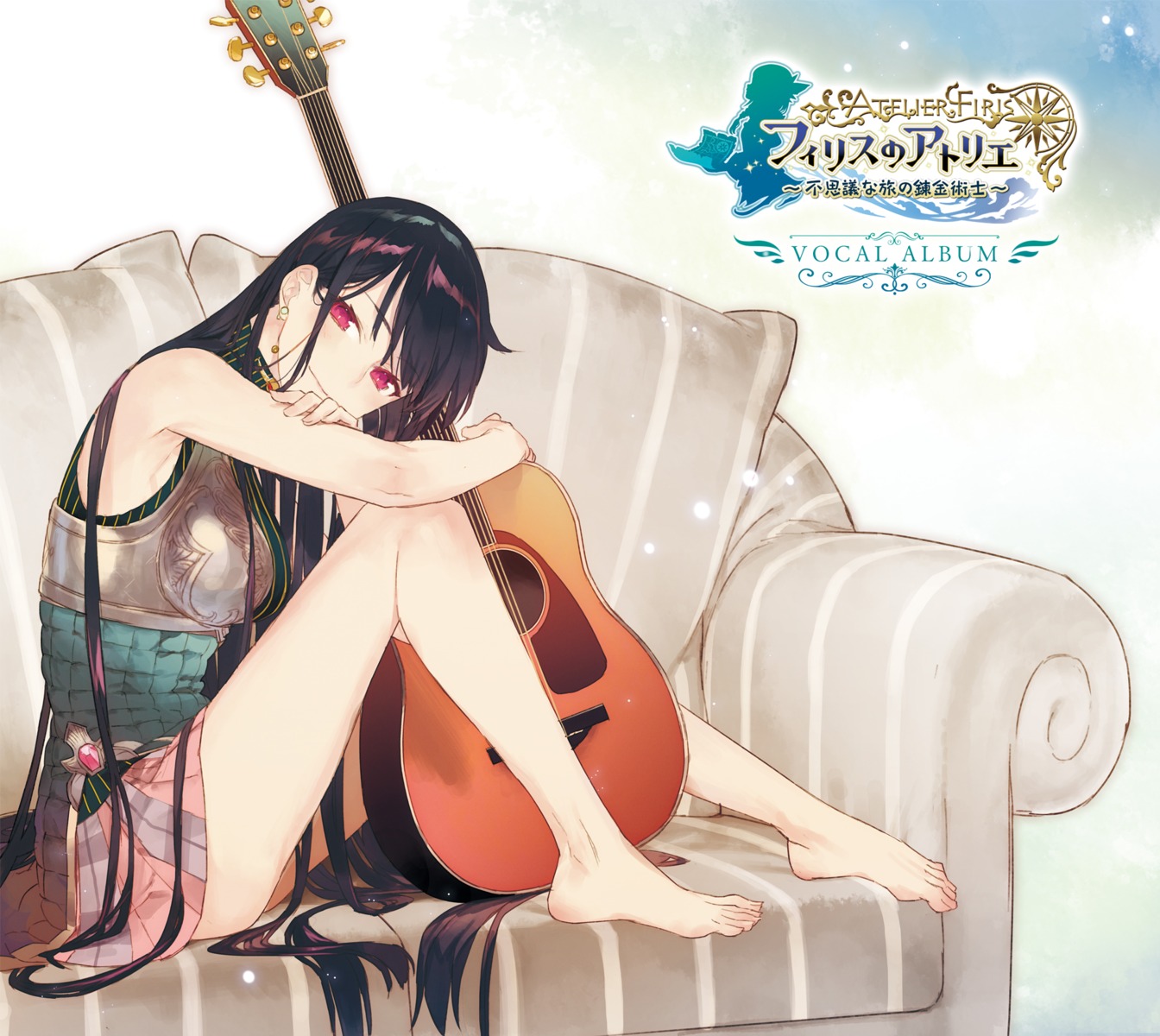 armor, atelier, atelier_firis, digital_version, disc_cover, feet, guitar, gust_(company), liane_mistlud, noco