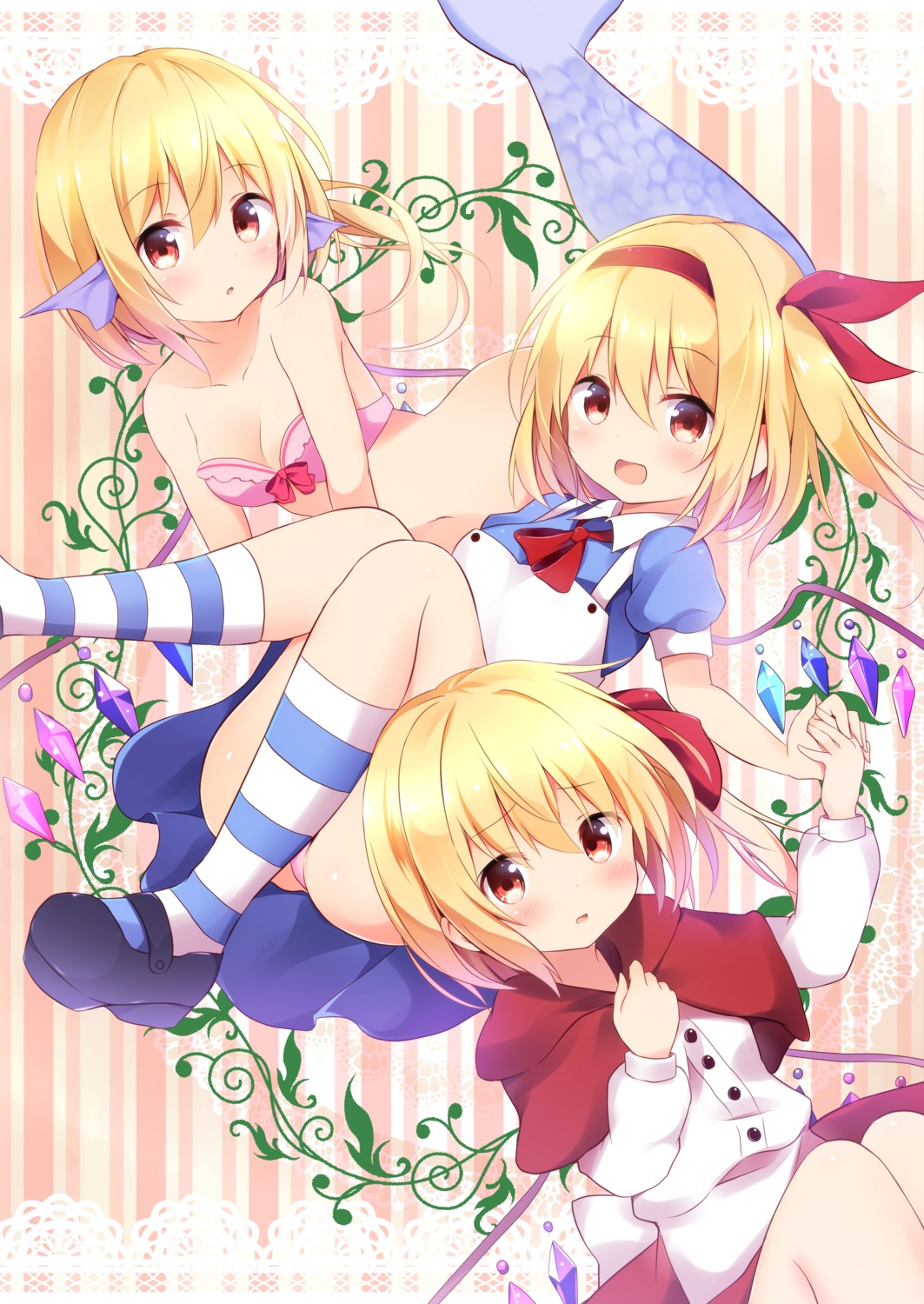 alice_in_wonderland, bikini_top, cleavage, cosplay, dress, flandre_scarlet, hyurasan, mermaid