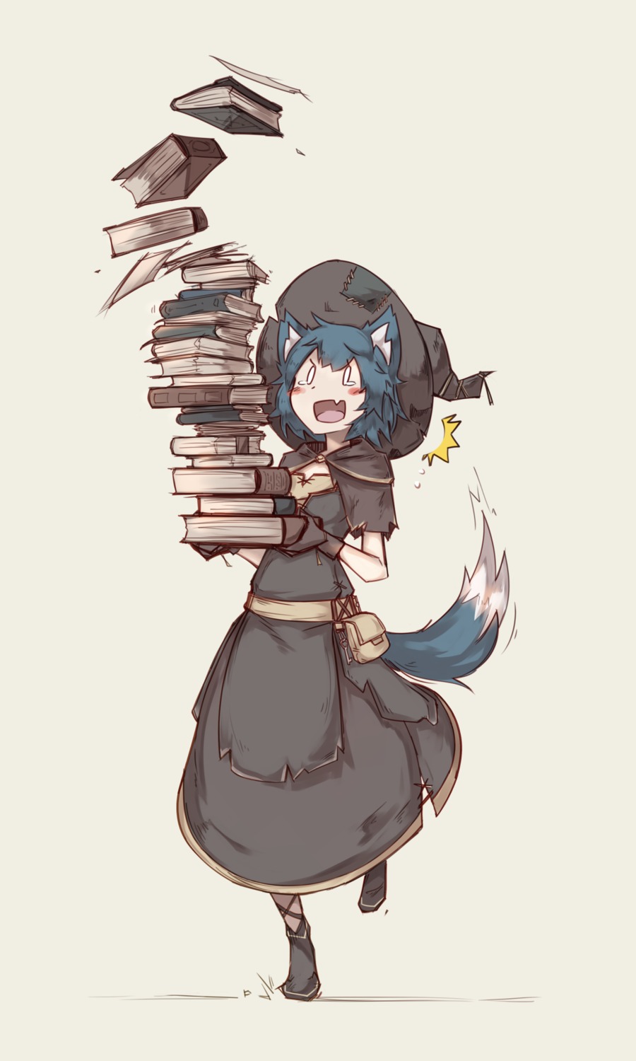 animal_ears, deel_(rkeg), dress, tail, torn_clothes, witch