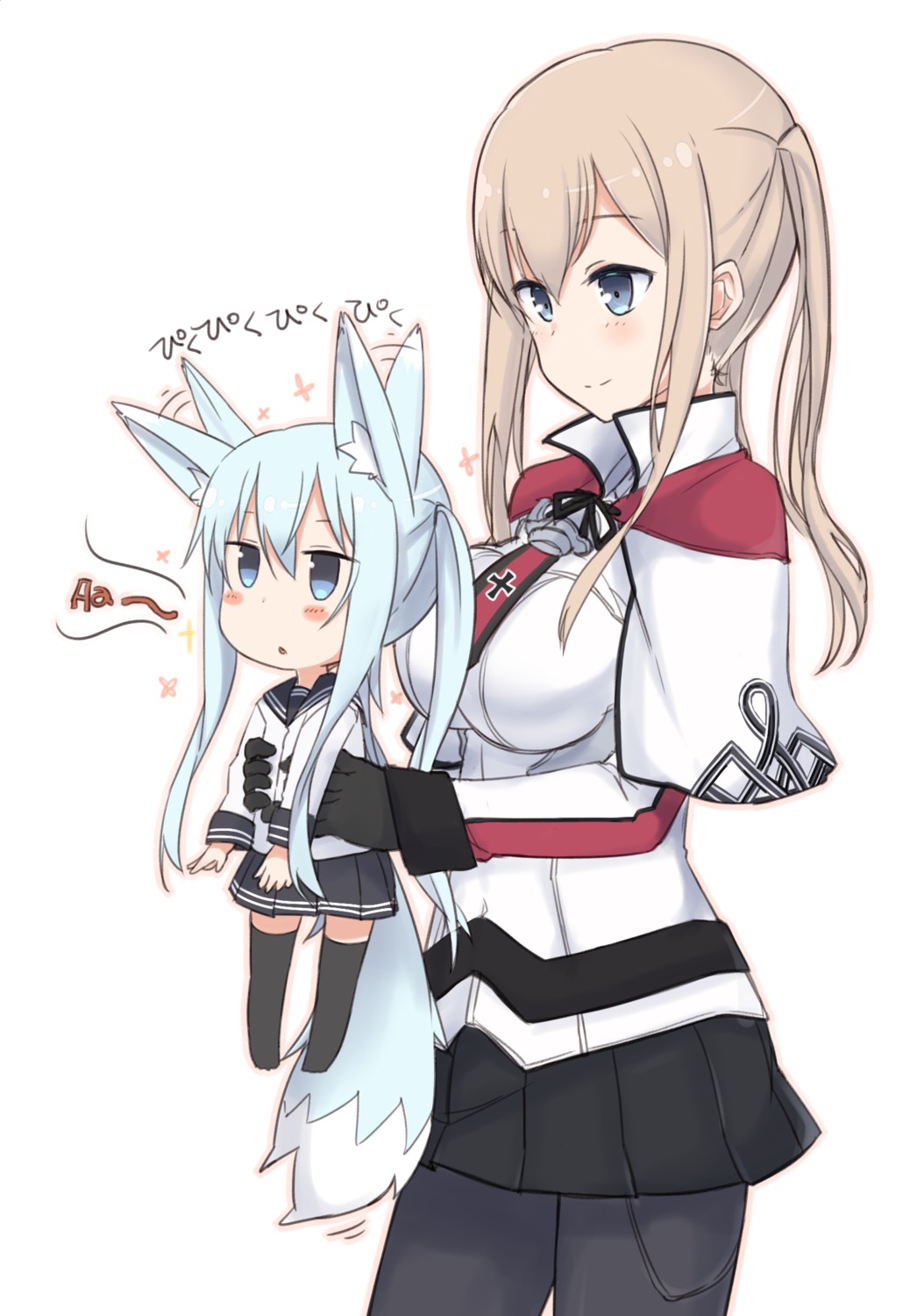animal_ears, graf_zeppelin_(kancolle), hibiki_(kancolle), kantai_collection, nonono_(basasi21), pantyhose, seifuku, tail