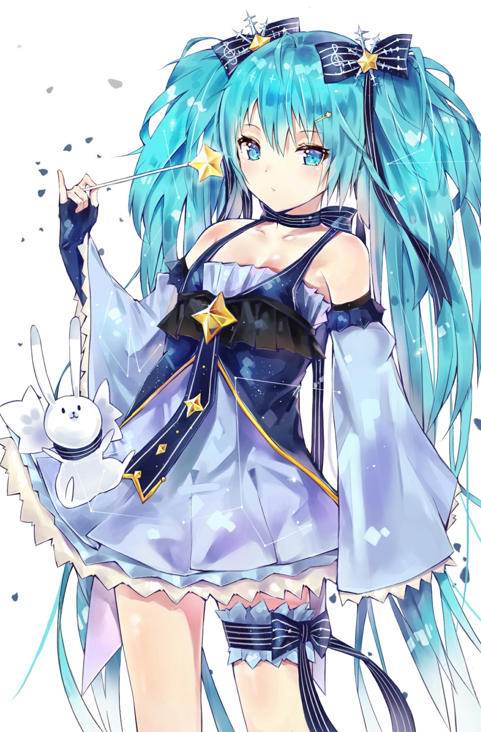 cleavage, dress, garter, hatsune_miku, tr_(hareru), vocaloid, yuki_miku