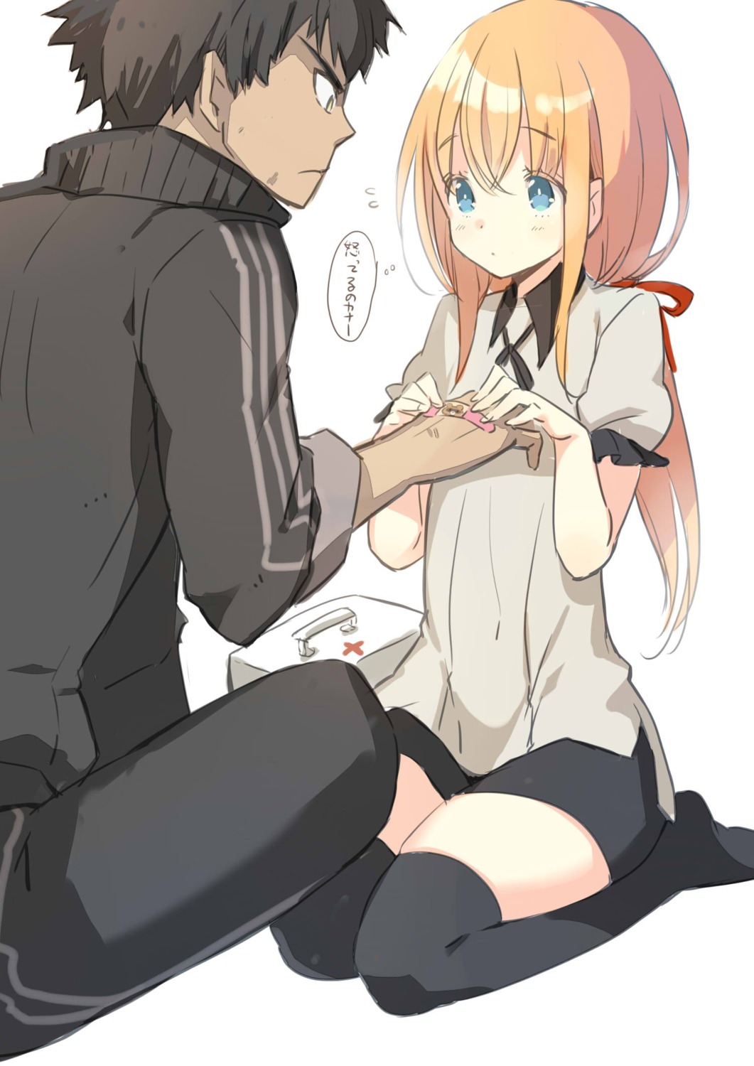 bandaid, doudanuki_masakuni, gin, male, midare_toushirou, thighhighs, touken_ranbu, trap