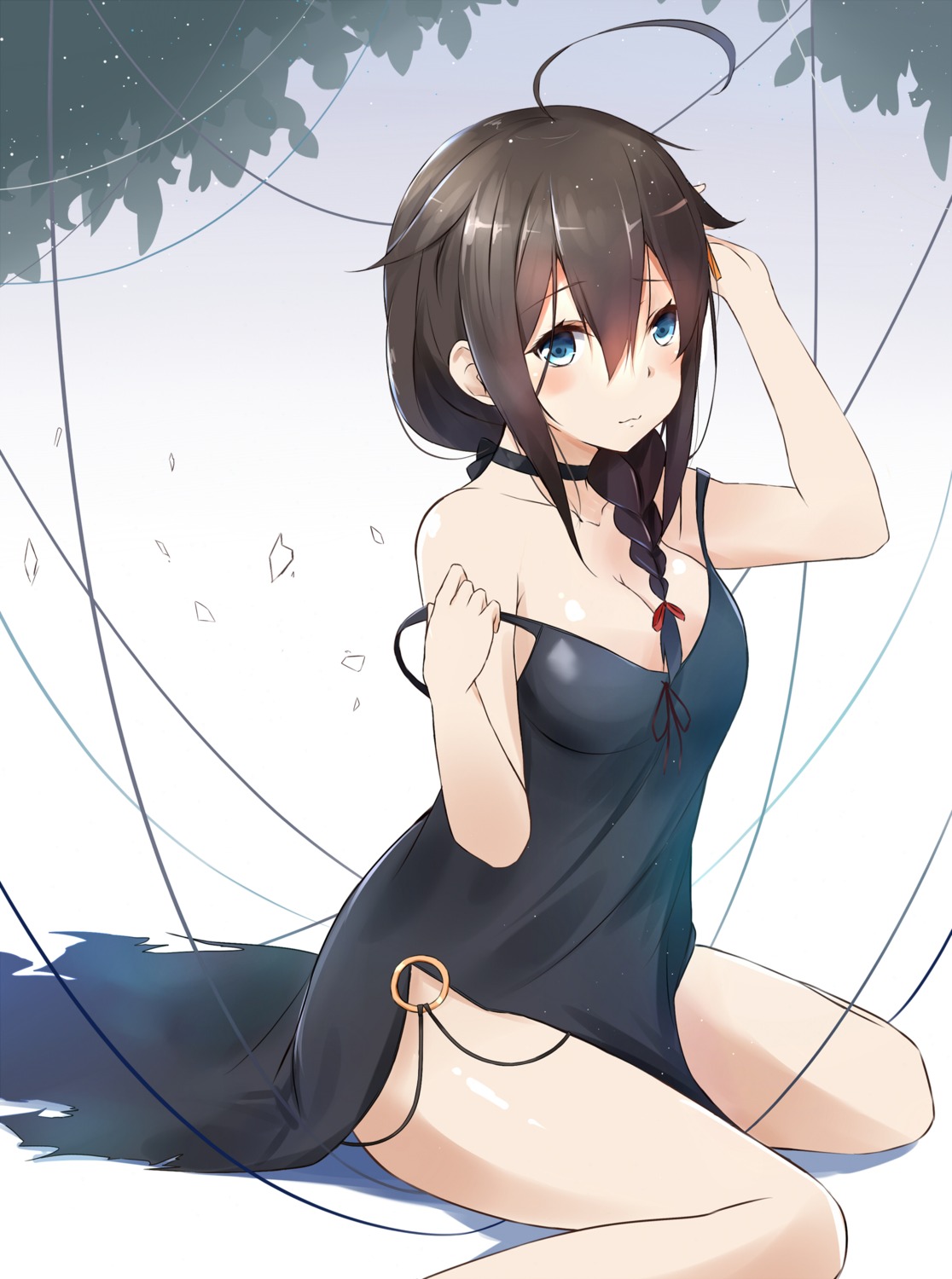 cleavage, dress, kantai_collection, saku_(kudrove), shigure_(kancolle), torn_clothes, undressing