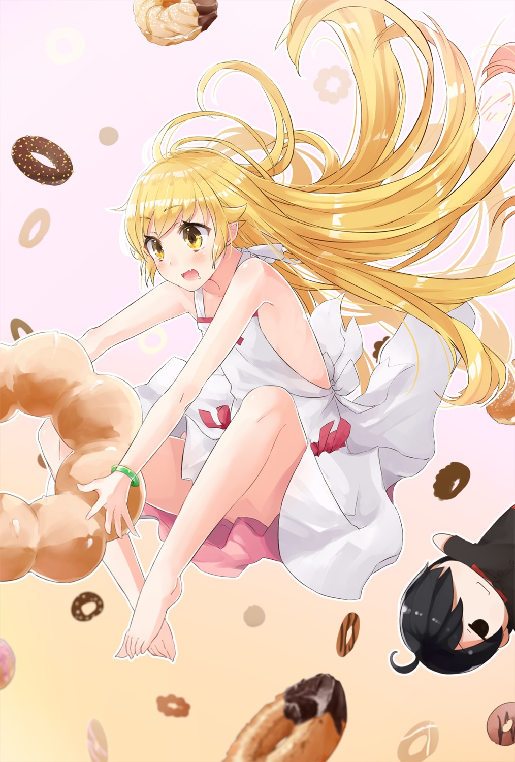 bakemonogatari, dress, feet, monogatari_(series), no_bra, nuko_miruku, oshino_shinobu, pointy_ears