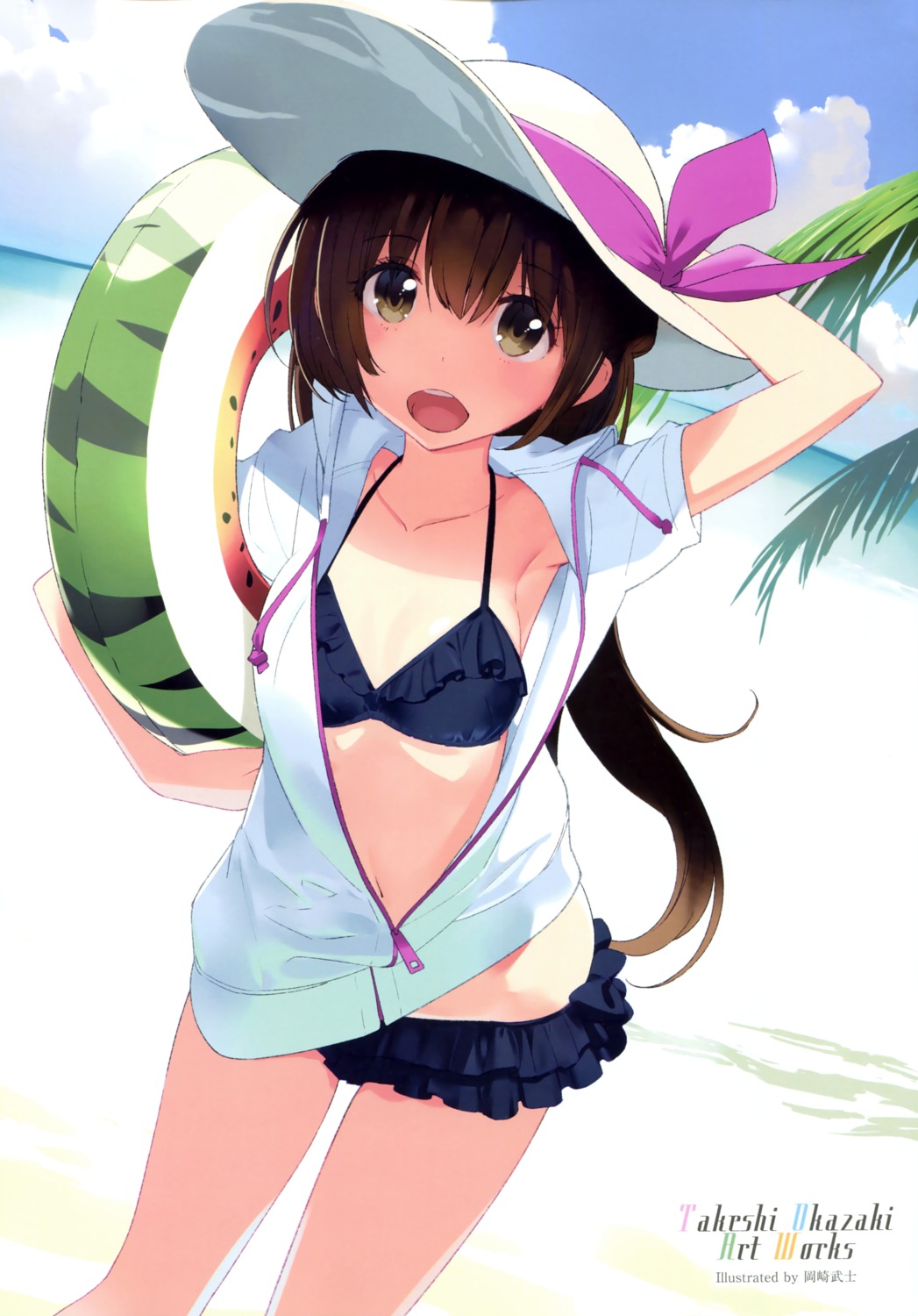 bikini, cleavage, okazaki_takeshi, open_shirt, swimsuits