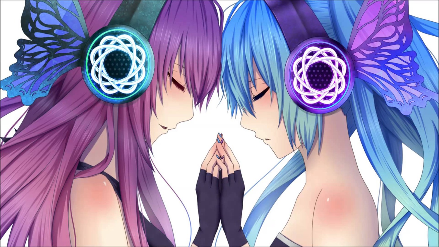daburu, hatsune_miku, headphones, magnet_(vocaloid), megurine_luka, vocaloid, wallpaper