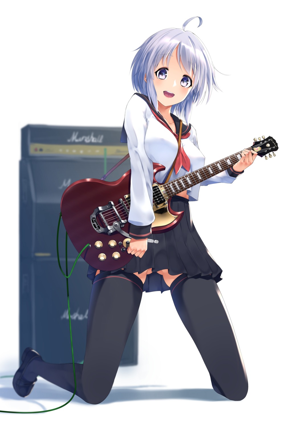 guitar, nishinomiya_suzu, seifuku, thighhighs