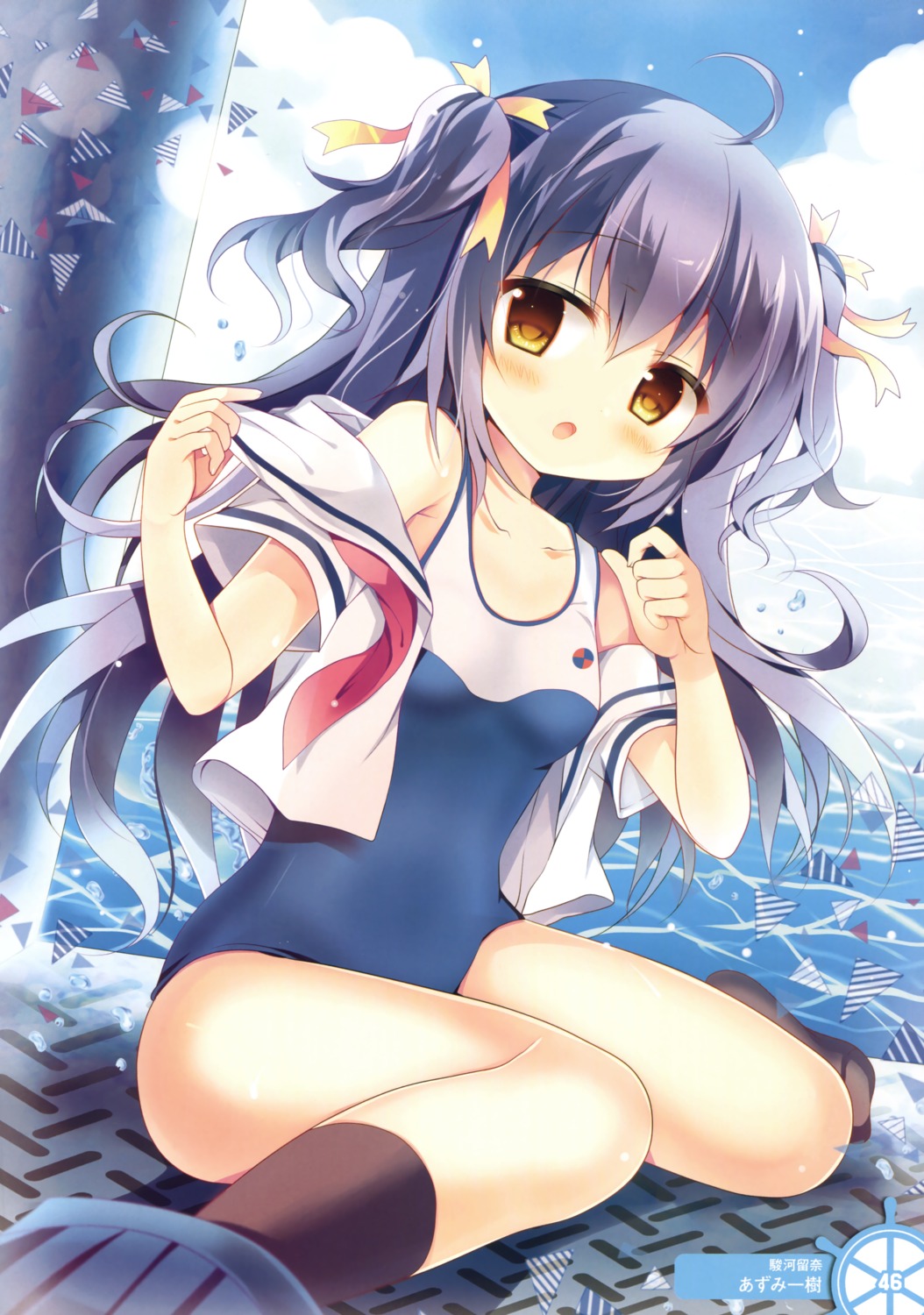 azumi_kazuki, high_school_fleet, open_shirt, school_swimsuit, seifuku, suruga_runa, swimsuits, undressing