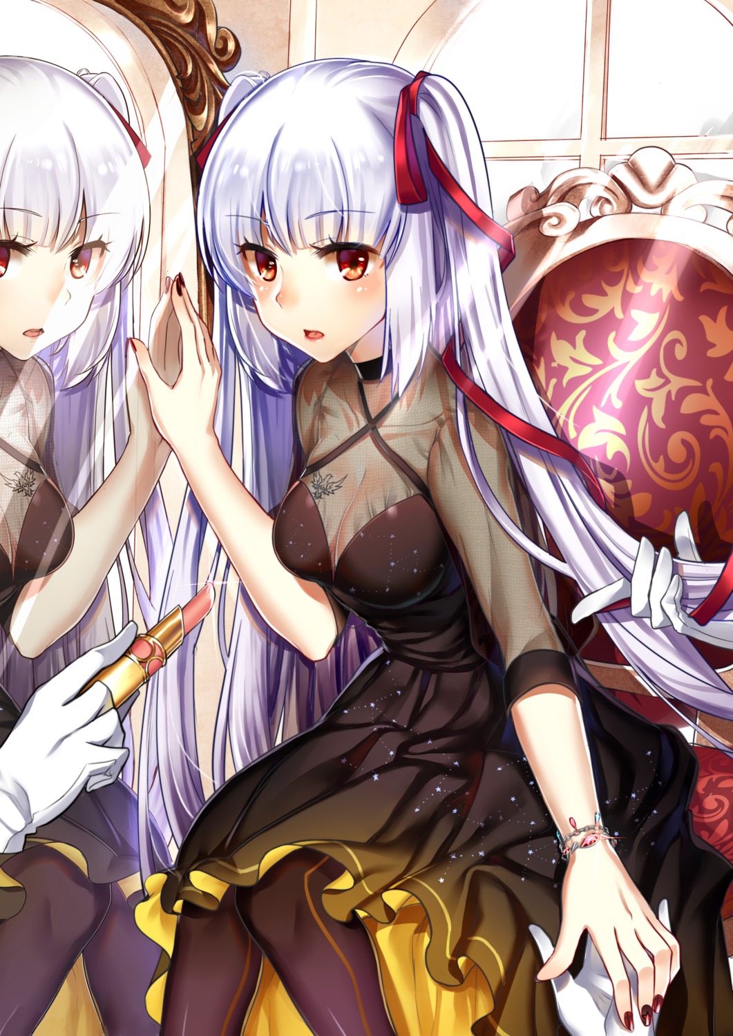aer_(tengqiu), cleavage, dress, essex_(zhanjianshaonv), pantyhose, see_through, tattoo, zhanjianshaonv