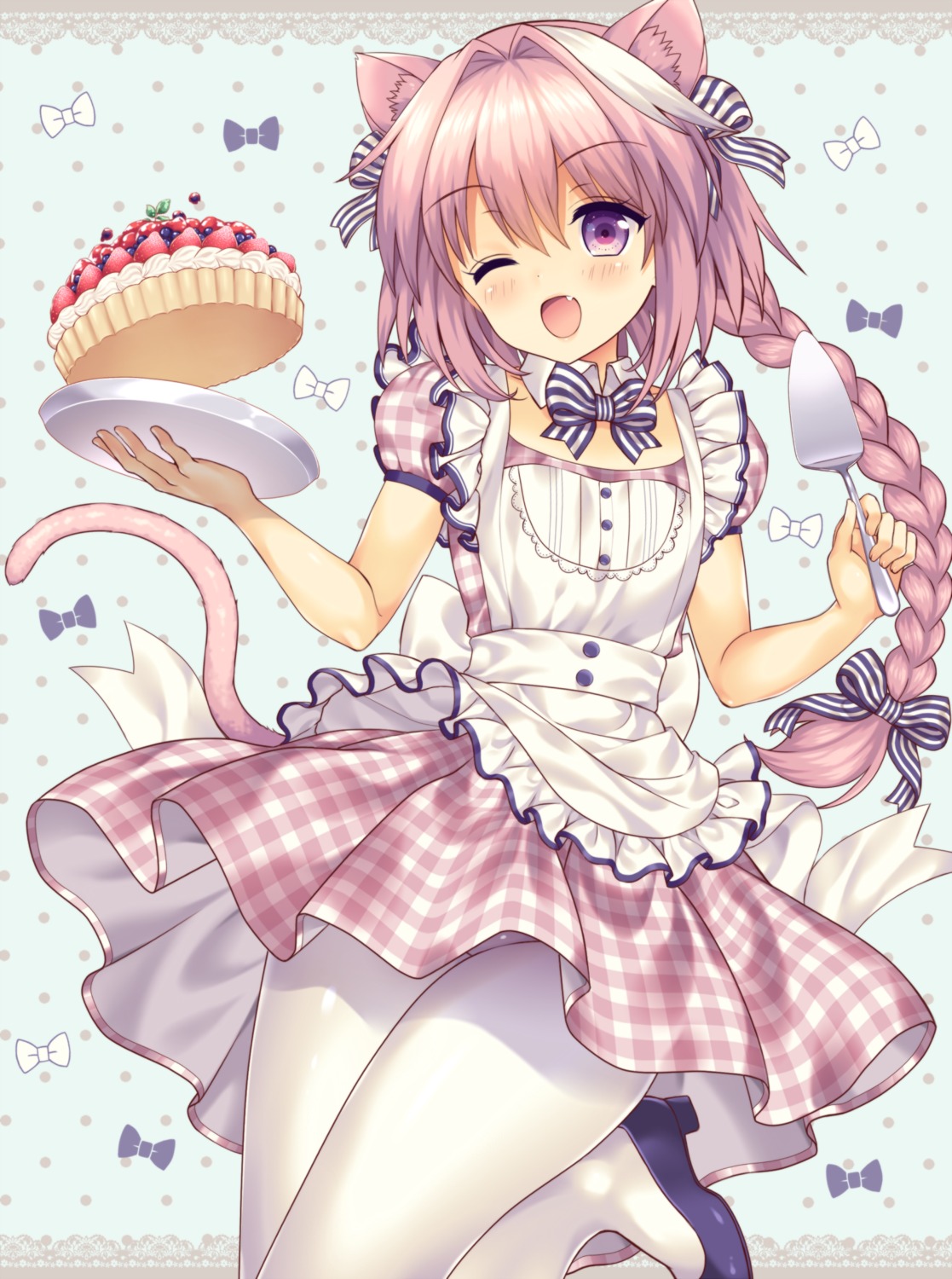 animal_ears, astolfo_(fate), fate/apocrypha, fate/grand_order, fate/stay_night, heels, lyric, nekomimi, pantyhose, tail, trap, waitress