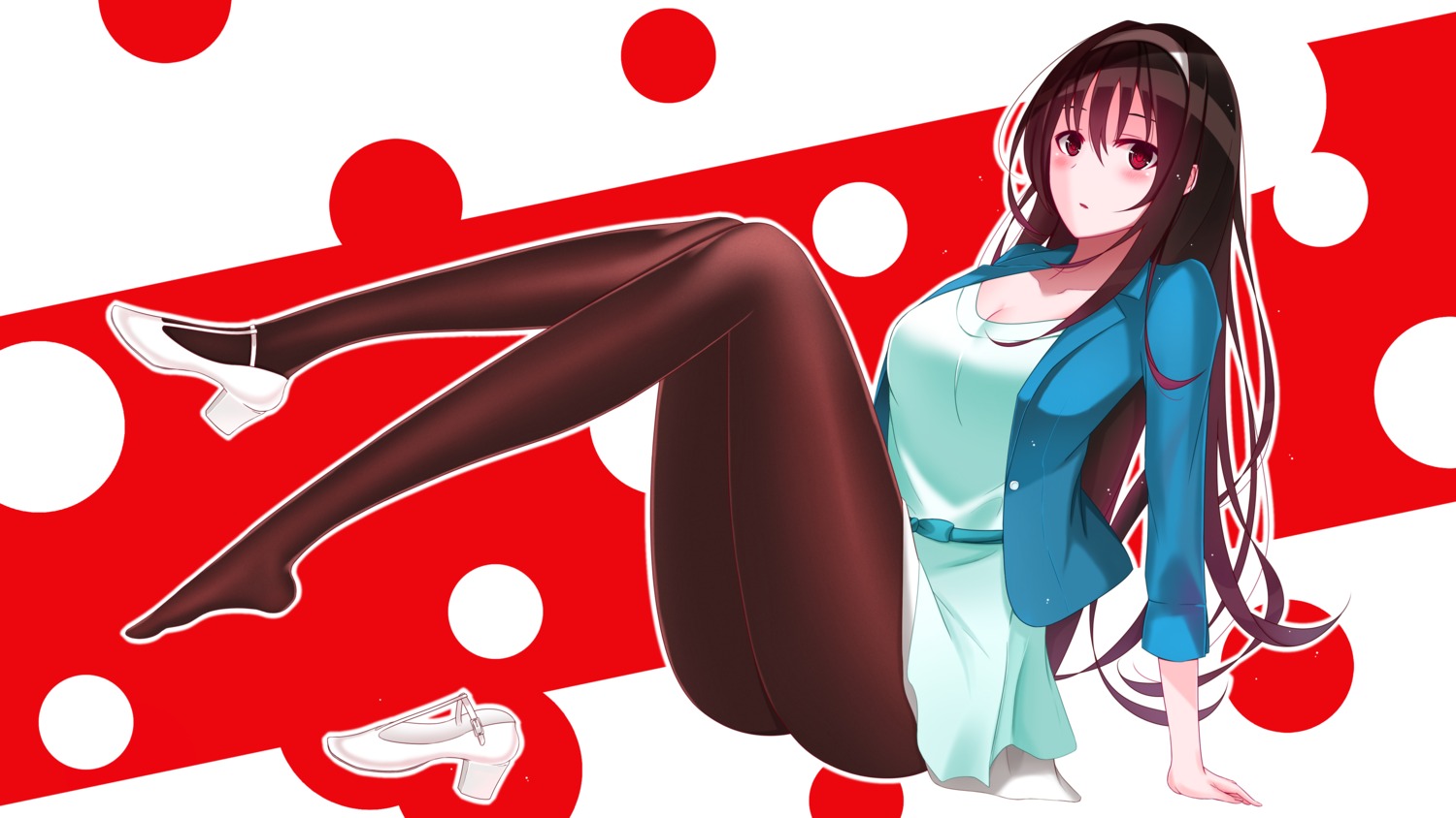 cleavage, dress, feet, heels, kasumigaoka_utaha, open_shirt, pantyhose, ruri_tateha, saenai_heroine_no_sodatekata