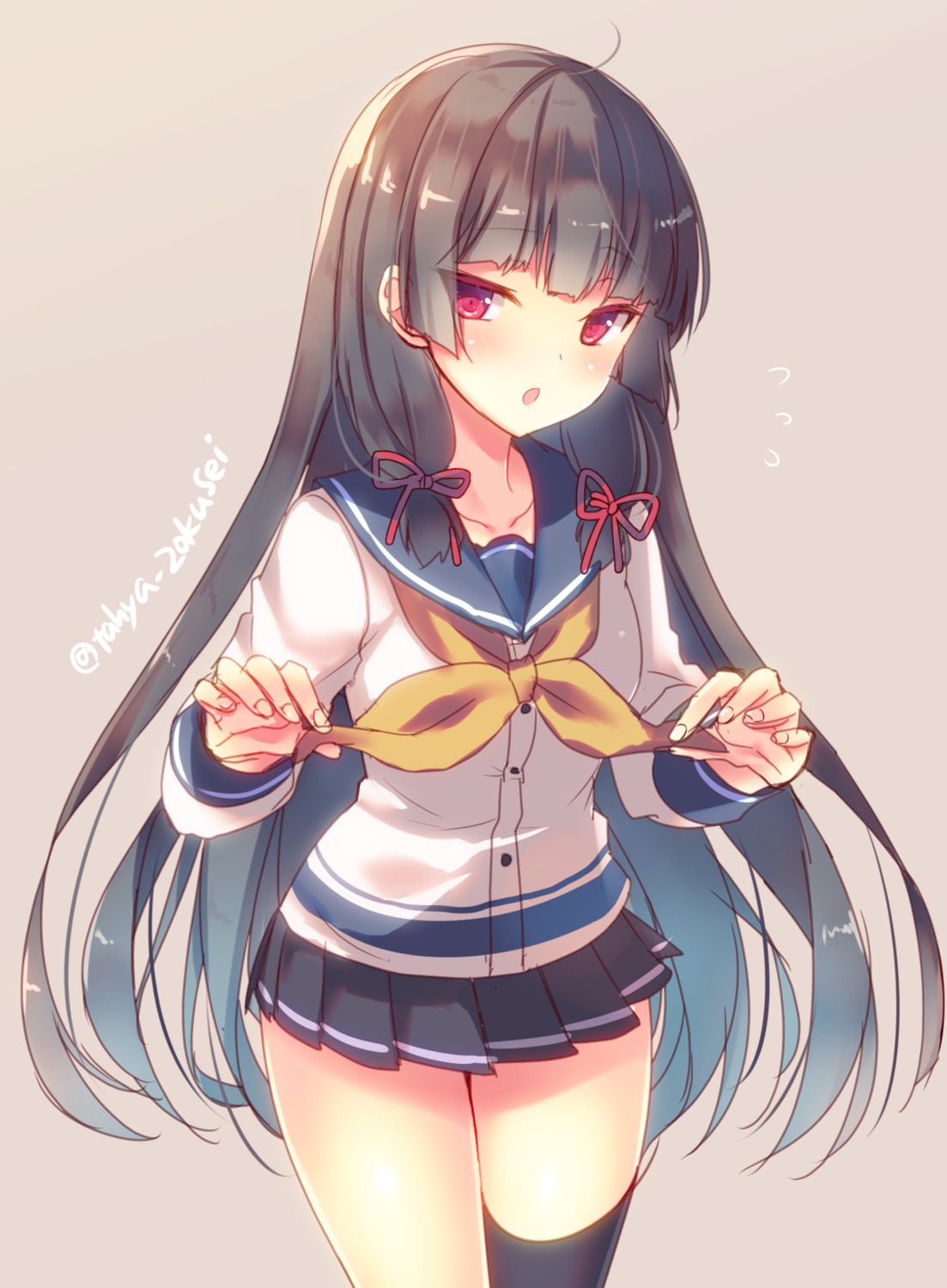 isokaze_(kancolle), kantai_collection, seifuku, tahya, thighhighs