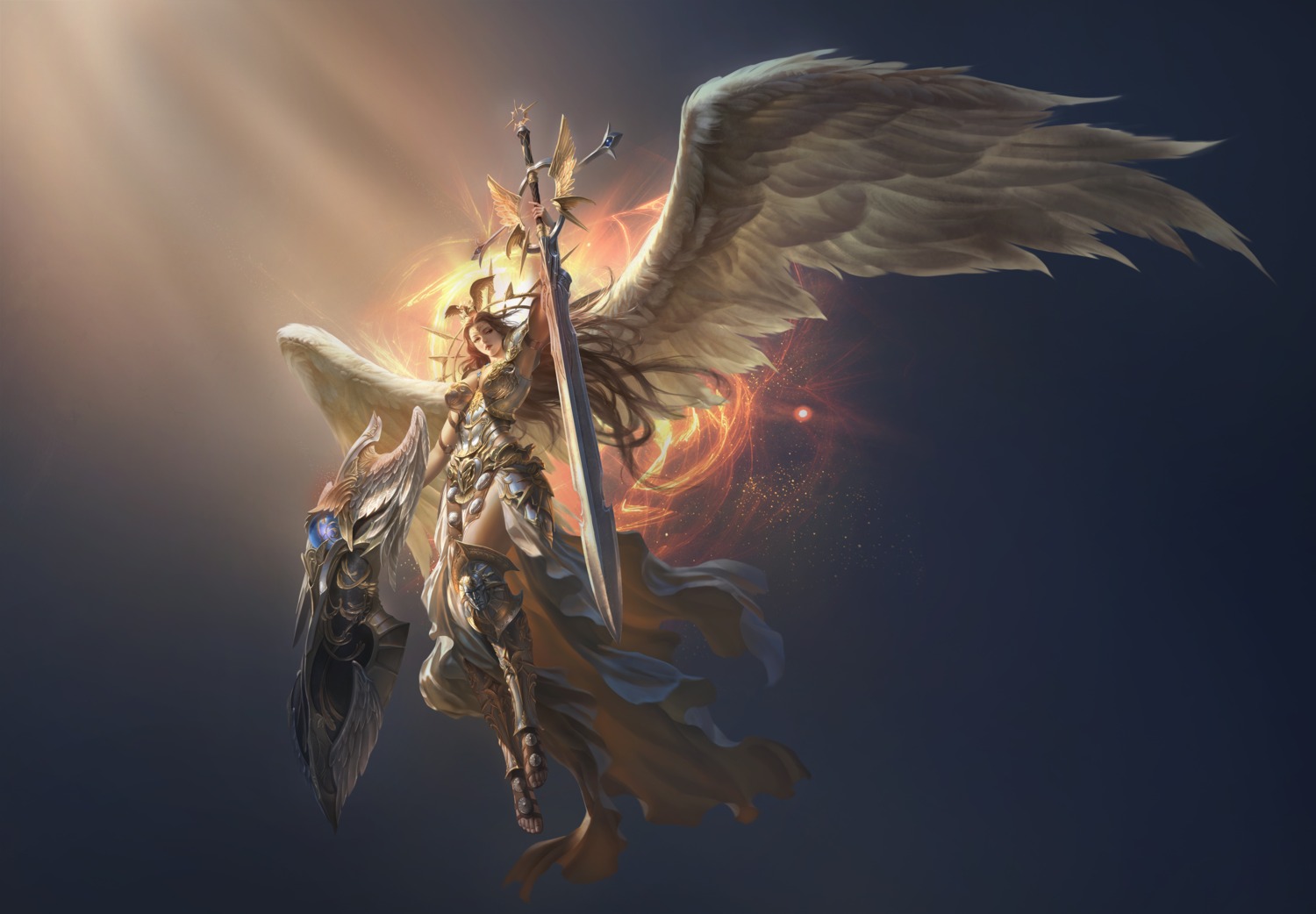 armor, cleavage, league_of_angels, sword, tagme, thighhighs, victoria, wings