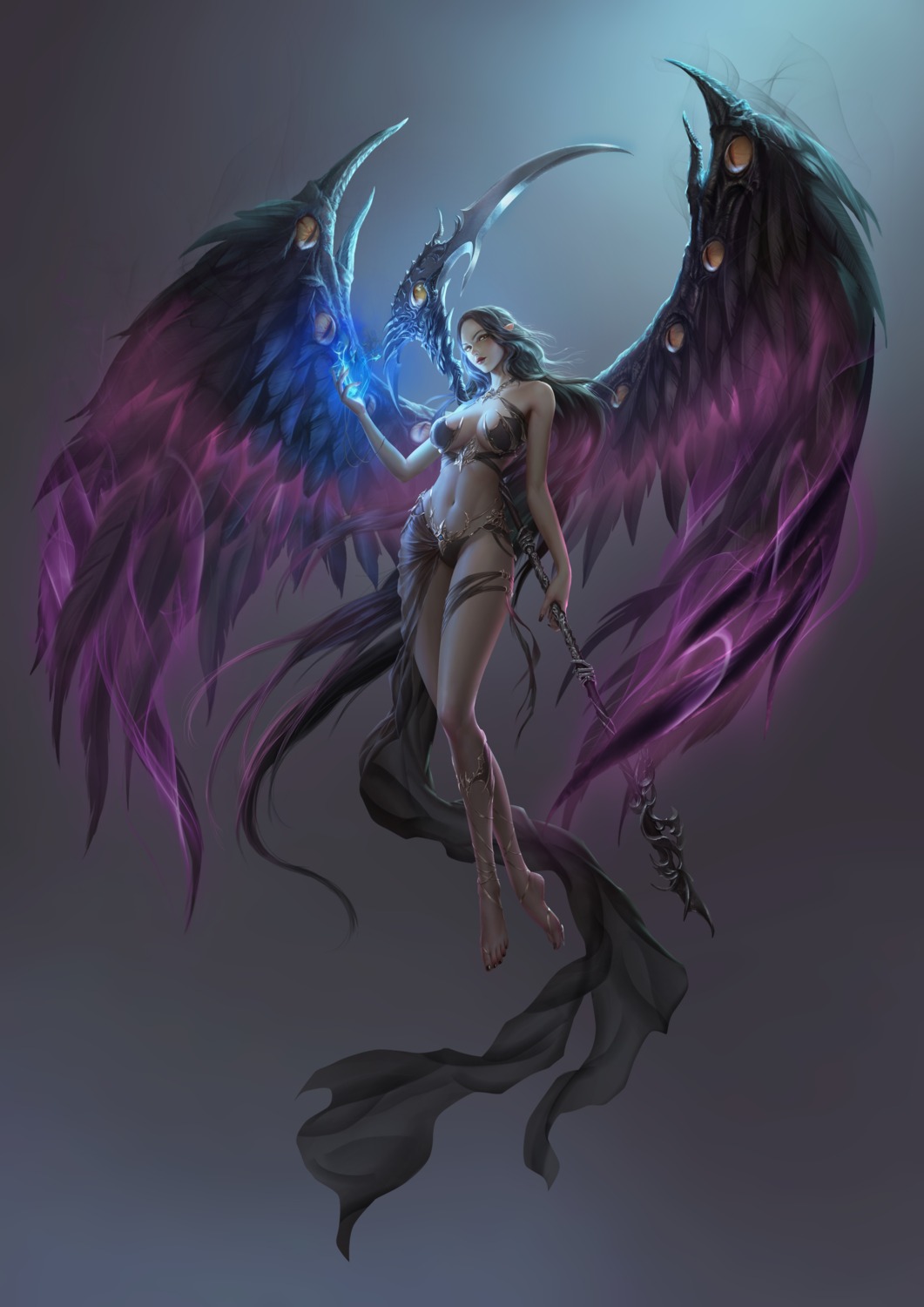alecta, bikini_armor, cleavage, league_of_angels, pointy_ears, see_through, tagme, weapon, wings