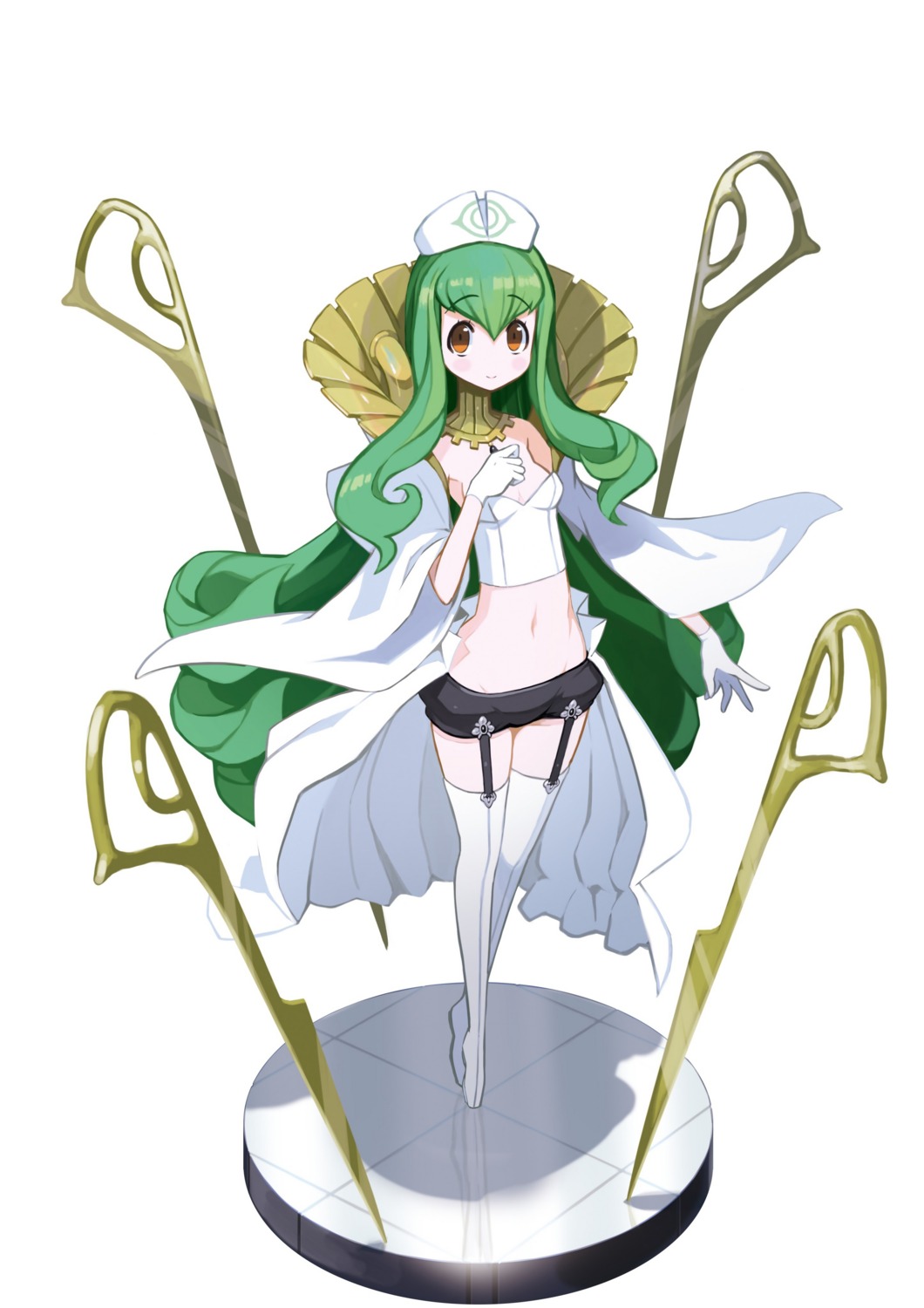 breast_hold, cleavage, harada_takehito, majo_to_hyakkihei, stockings, thighhighs, weapon