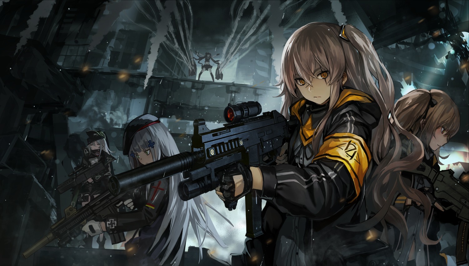 g11_(girls_frontline), girls_frontline, gun, hk416_(girls_frontline), infukun, ouroboros_(girls_frontline), ump45_(girls_frontline), ump9_(girls_frontline), uniform