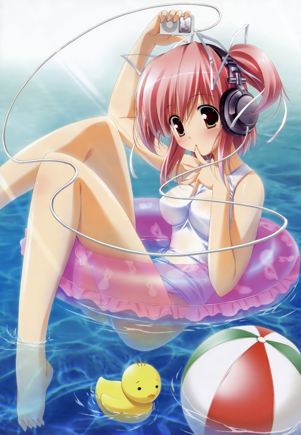 headphones, katase_naru, minna_no_uta, sakaki_maki, swimsuits