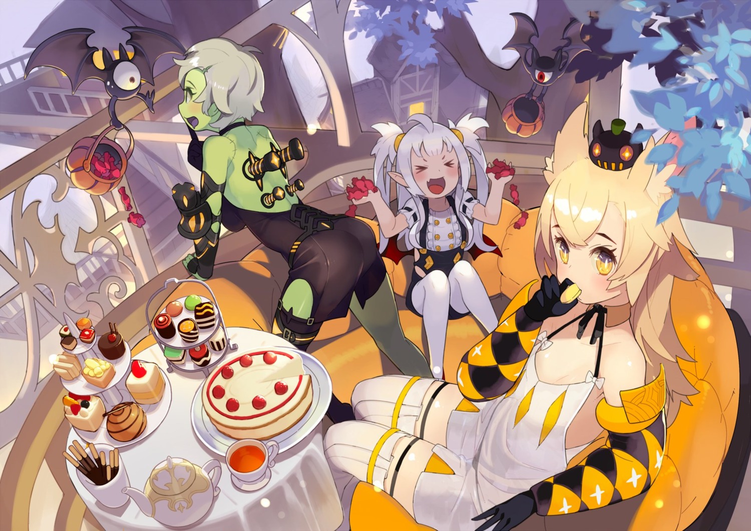 animal_ears, ass, cleavage, hajime-ill-1st, no_bra, pantyhose, pointy_ears, thighhighs