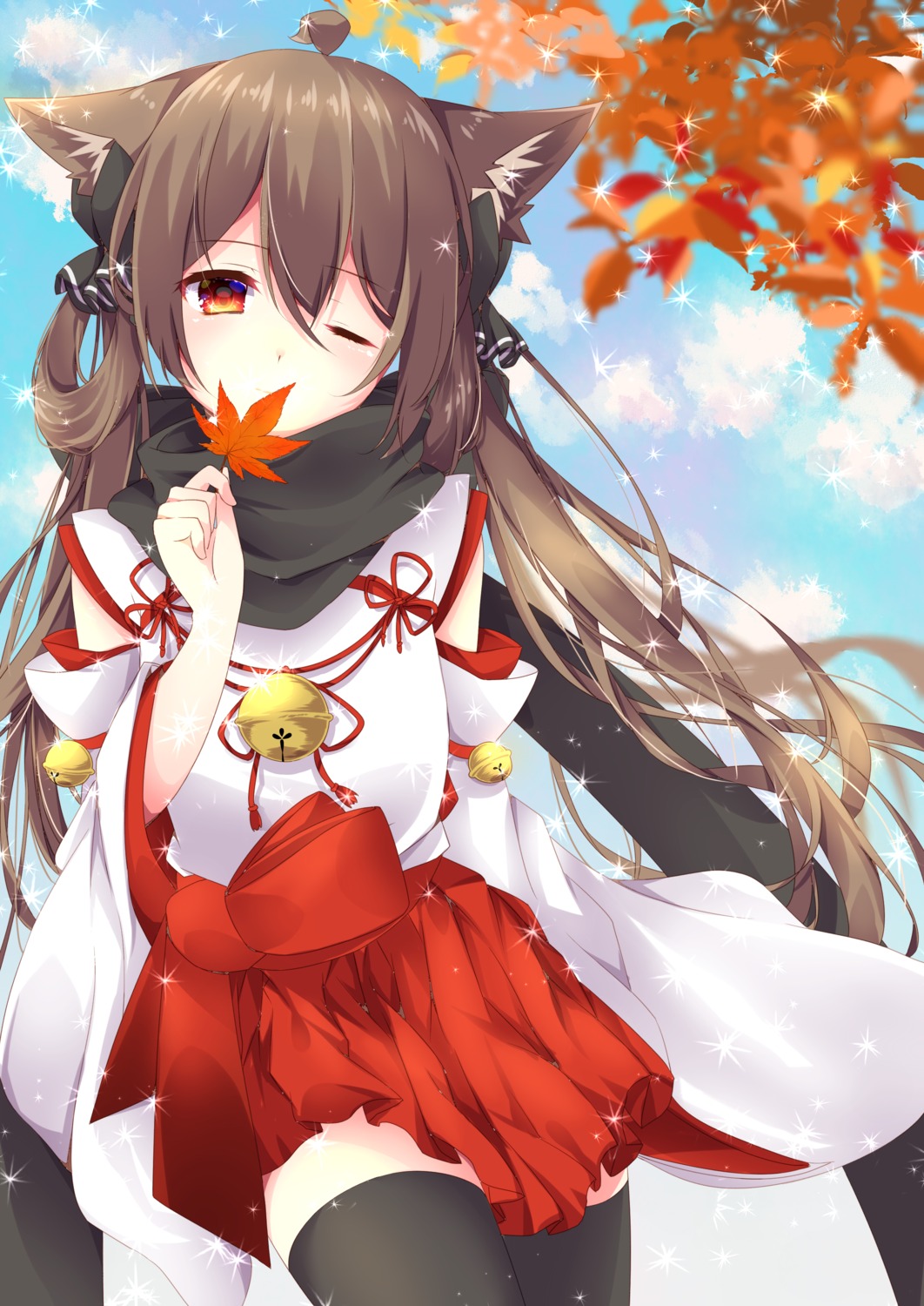 amane_tari, animal_ears, miko, nekomimi, thighhighs