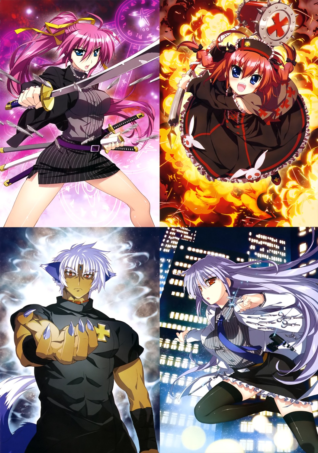 animal_ears, business_suit, dress, fujima_takuya, gothic_lolita, gun, lolita_fashion, mahou_shoujo_lyrical_nanoha